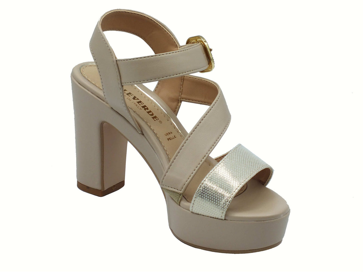 Valleverde Valleverde 32520 Gold Sandali eleganti con tacco alto e plateau per donna in ecopelle oro Gold