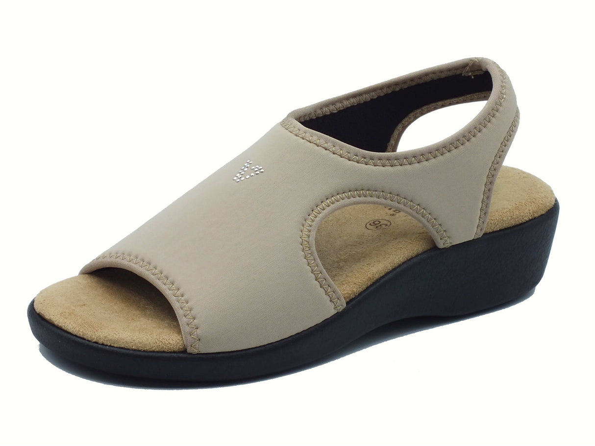 Valleverde Valleverde 37501 Beige Sandali con zeppa bassa per Donna in tessuto elasticizzato Beige
