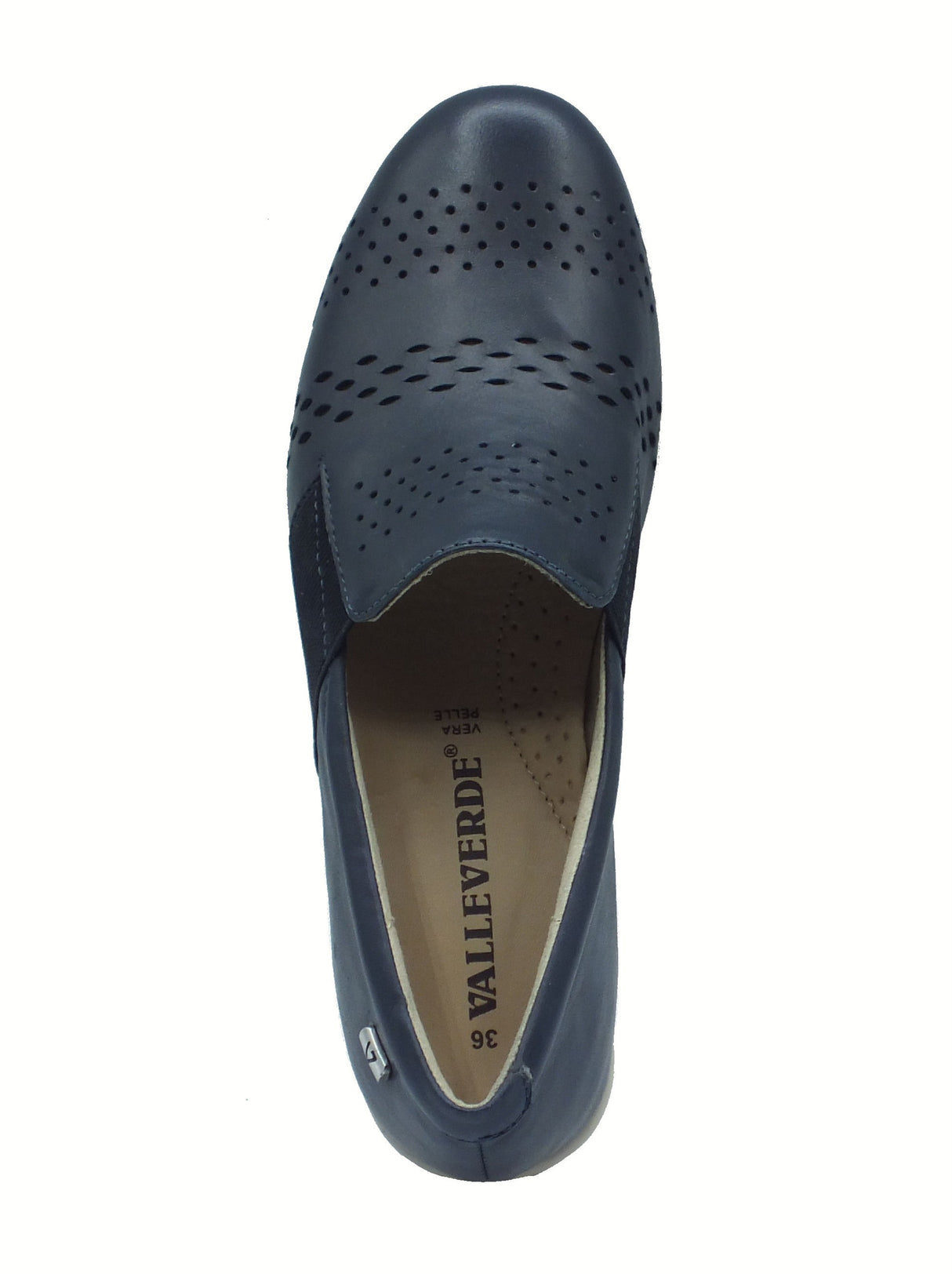 Valleverde Valleverde VS10334 Nappa Blu Mocassini con zeppa per donna in pelle traforata zeppa media Blu