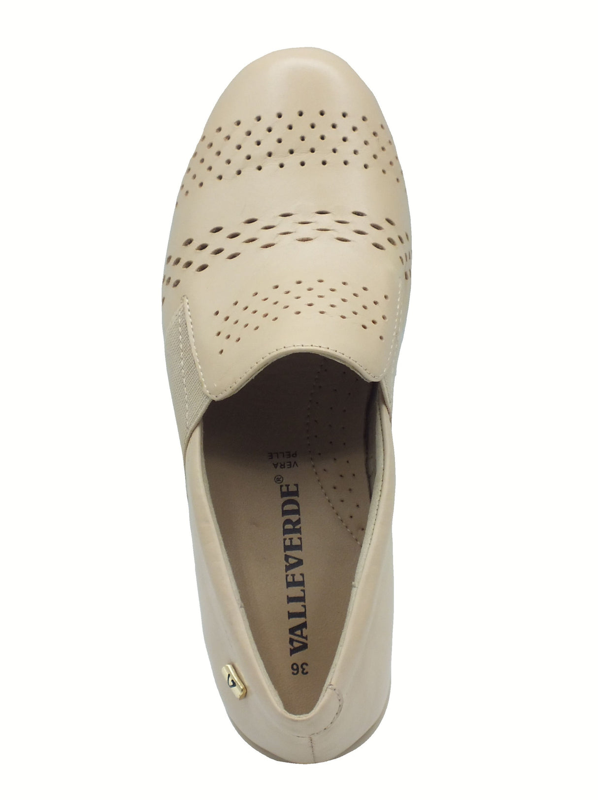 Valleverde Valleverde VS10334 Nappa Crema Mocassini con zeppa per donna in pelle traforata zeppa media Crema