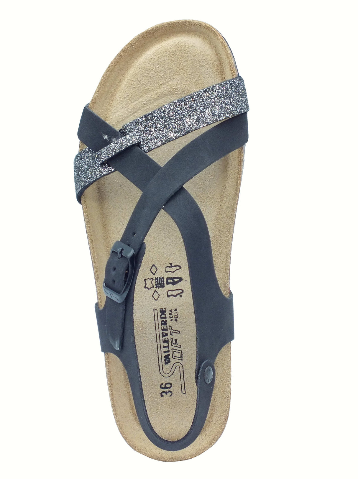 Valleverde Valleverde VG324AT Nero Sandali con zeppa per Donna econabuk e glitter Nero