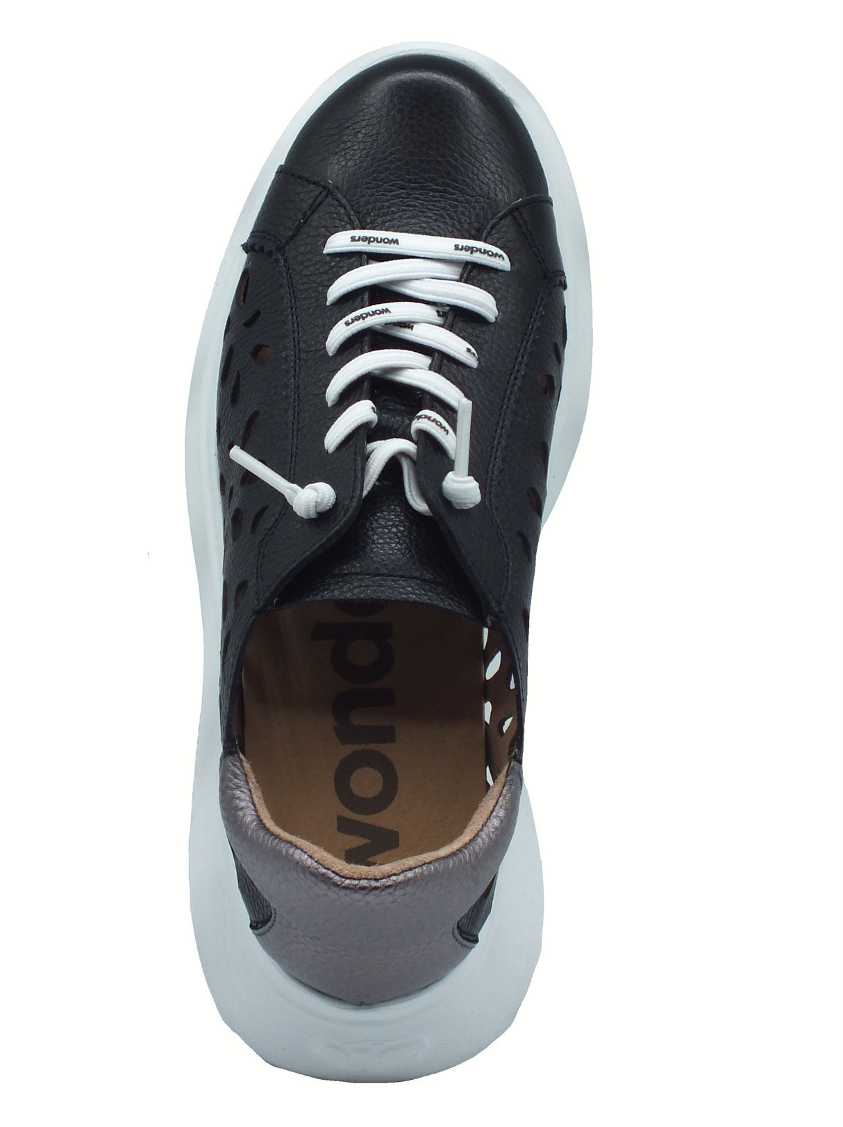 Wonders Wonders A-3621 Anan Wild Negro Sneakers per Donna pelle laserata traforata zeppa alta bombata Nero