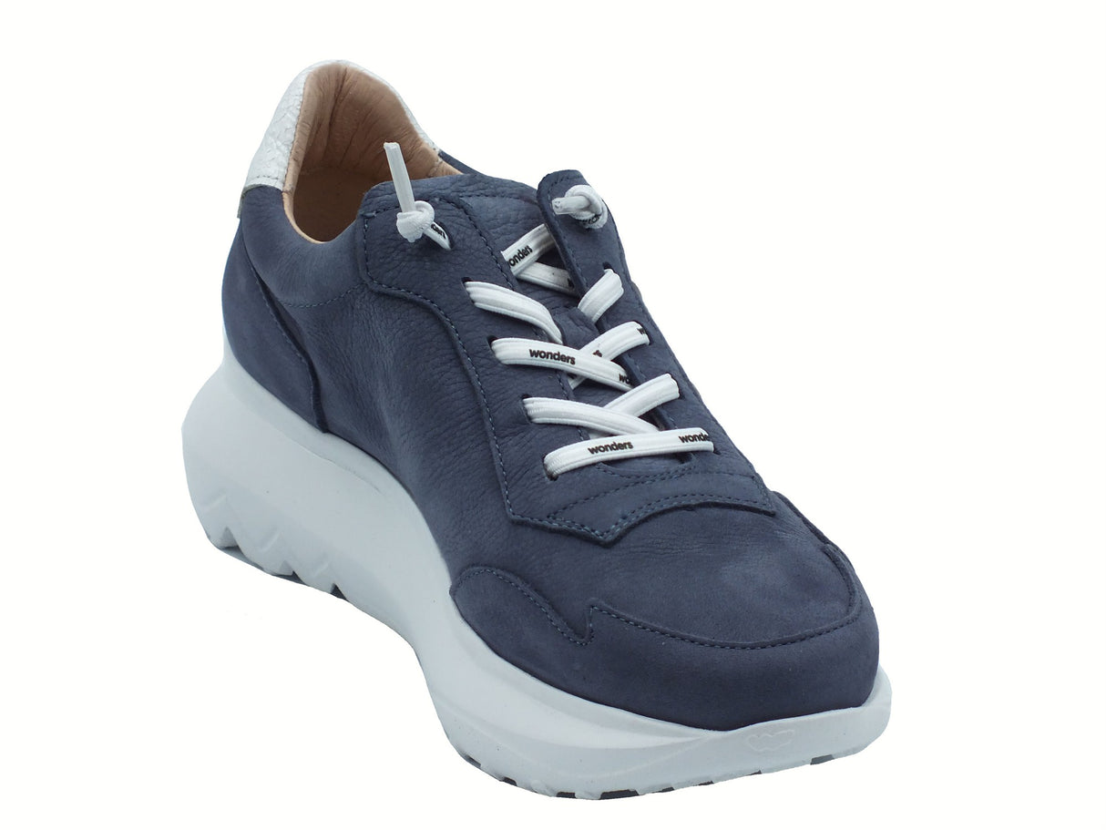 Wonders Wonders A-4002 Samira Nubuk Baltic Sneakers per Donna in nabuk blu zeppa alta bombata blu
