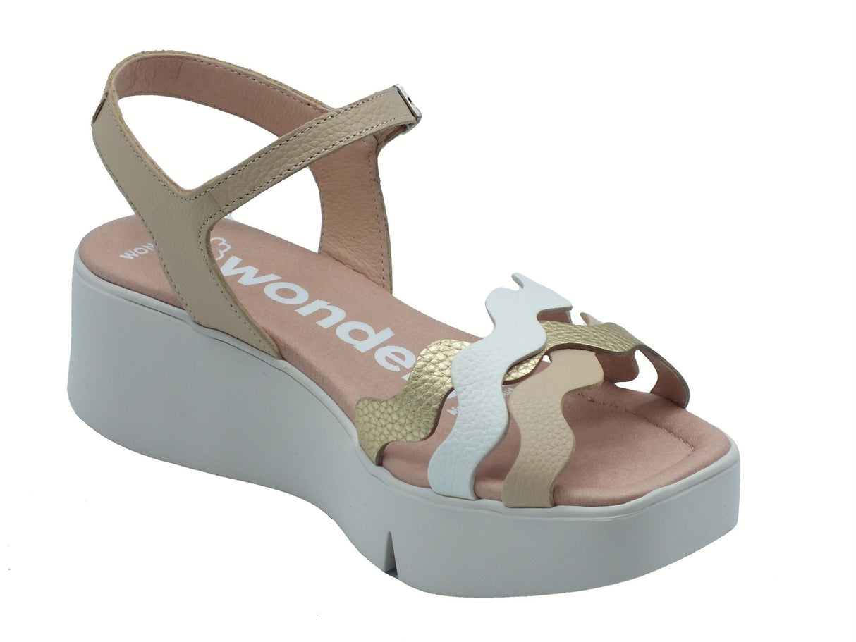 Wonders Wonders B-7943 Wild Natural Off Sandali per Donna in pelle beige naturale con zeppa media Natural Off