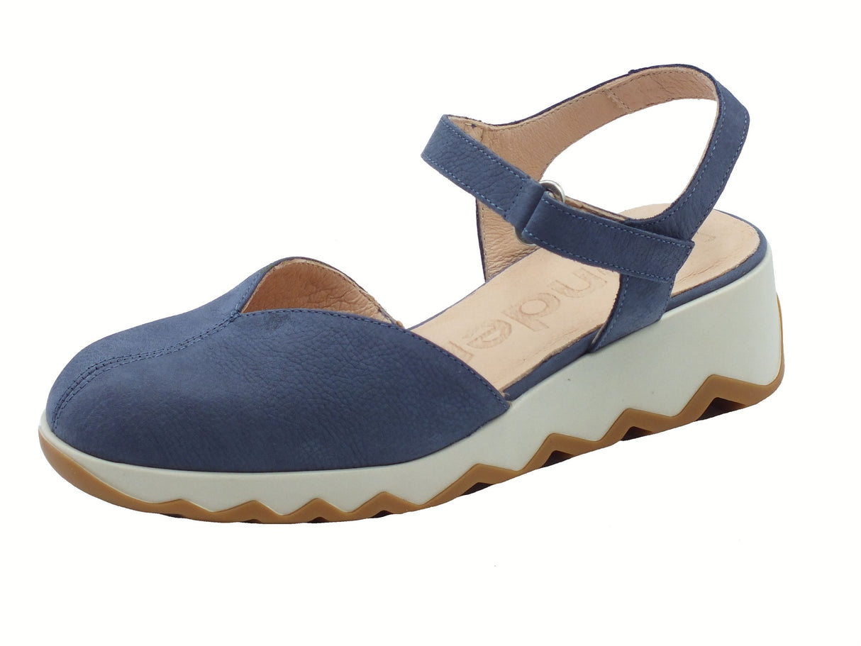 Wonders Wonders Sandali zeppa alta Donna C-7601 Samara Nubuk Baltic pelle blu blu