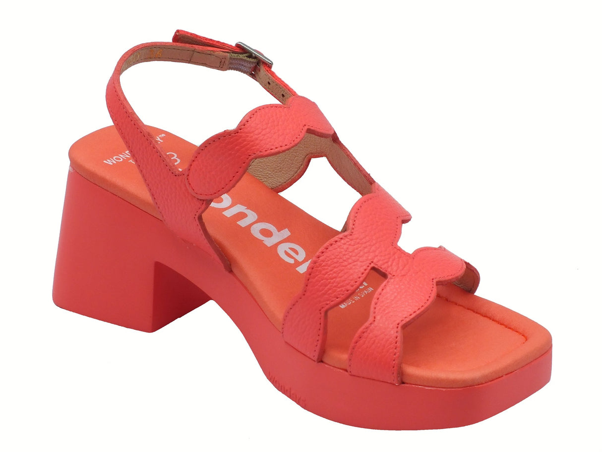 Wonders Wonders D-1020 Hura Wild Coral Sandali per Donna in pelle corallo con tacco medio Wild Coral