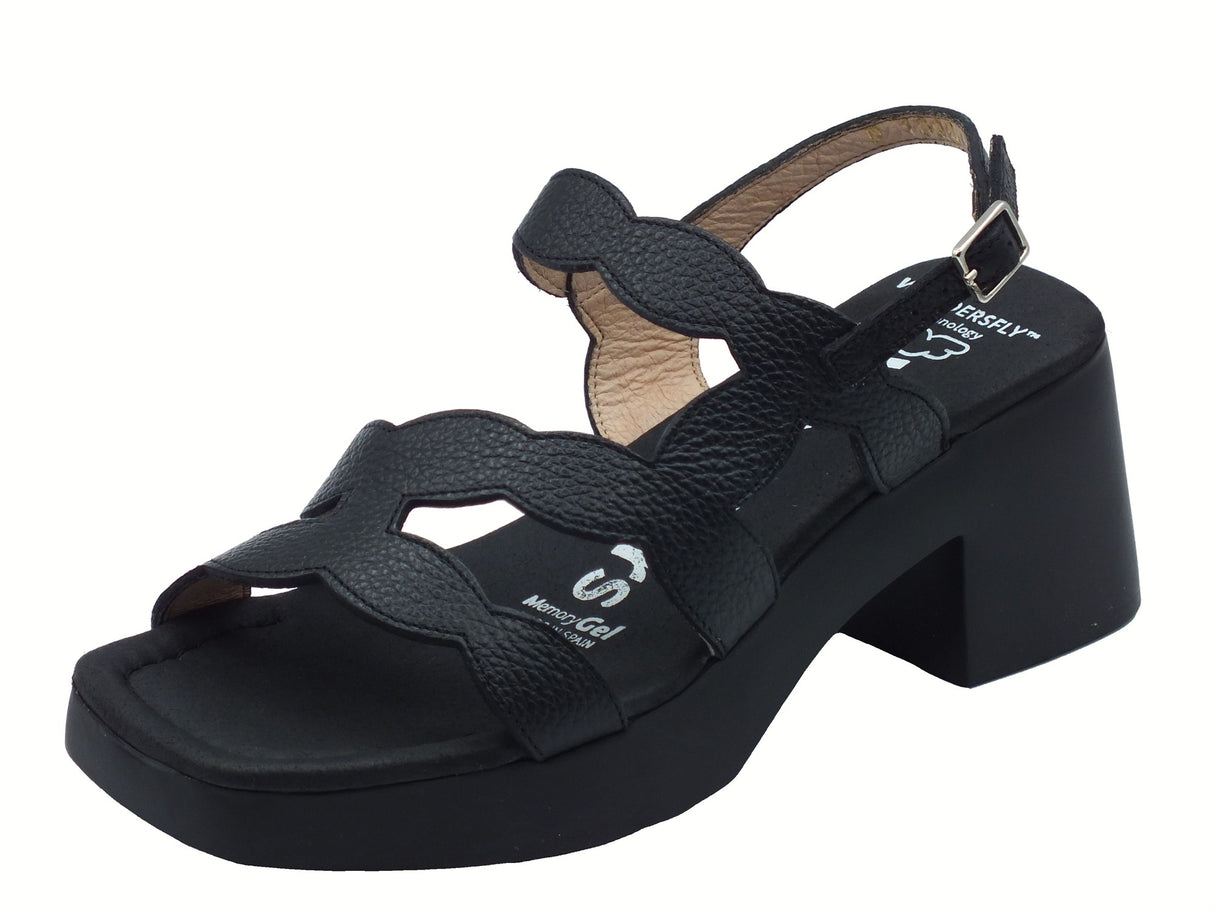 Wonders Wonders D-1020 Hura Wild Negro Sandali per Donna in pelle nera con tacco medio Nero