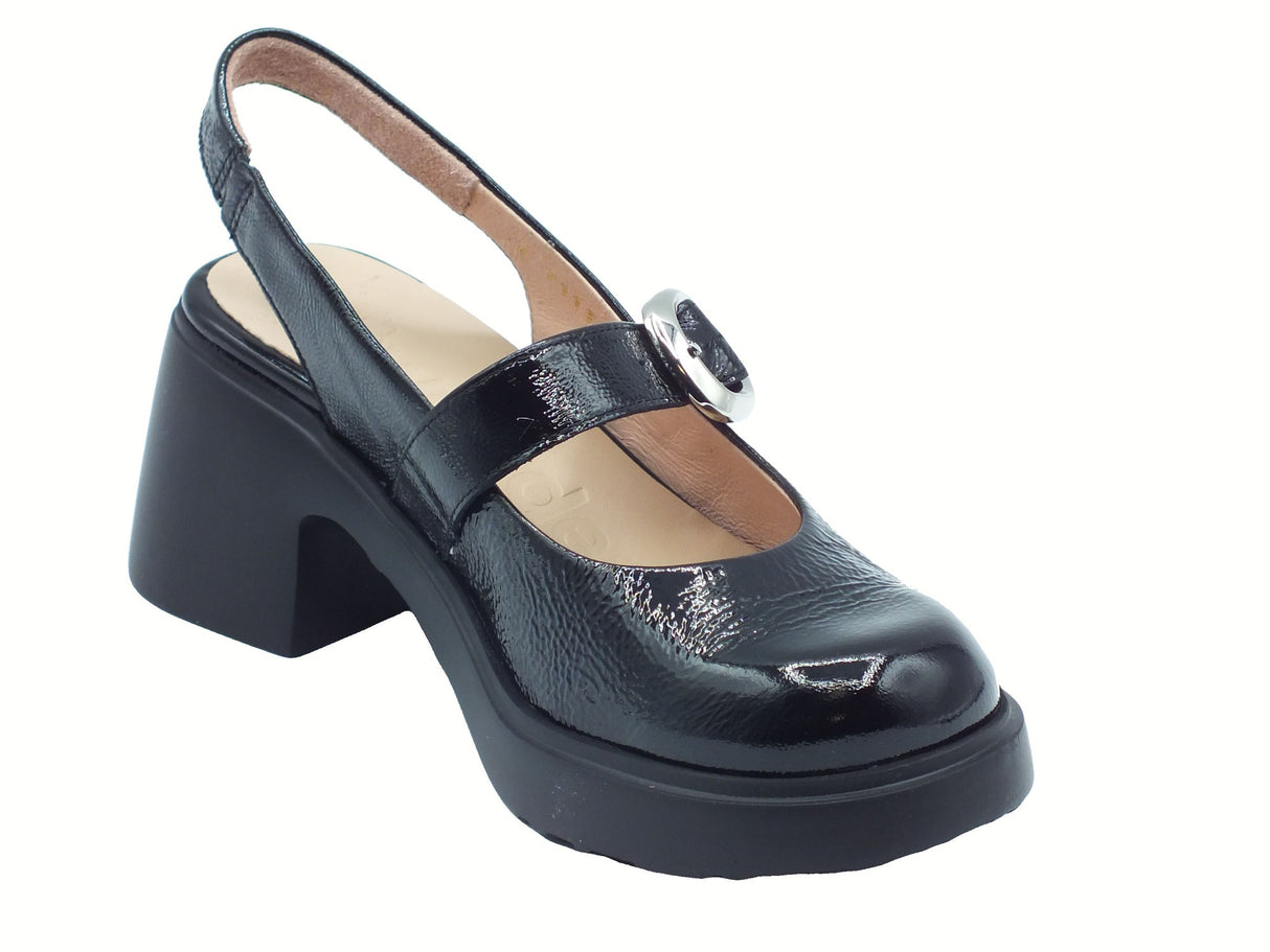 Wonders Wonders E-7111 Sora Lack Negro Sandali per Donna in pelle lucida nero con tacco alto e plateau nero