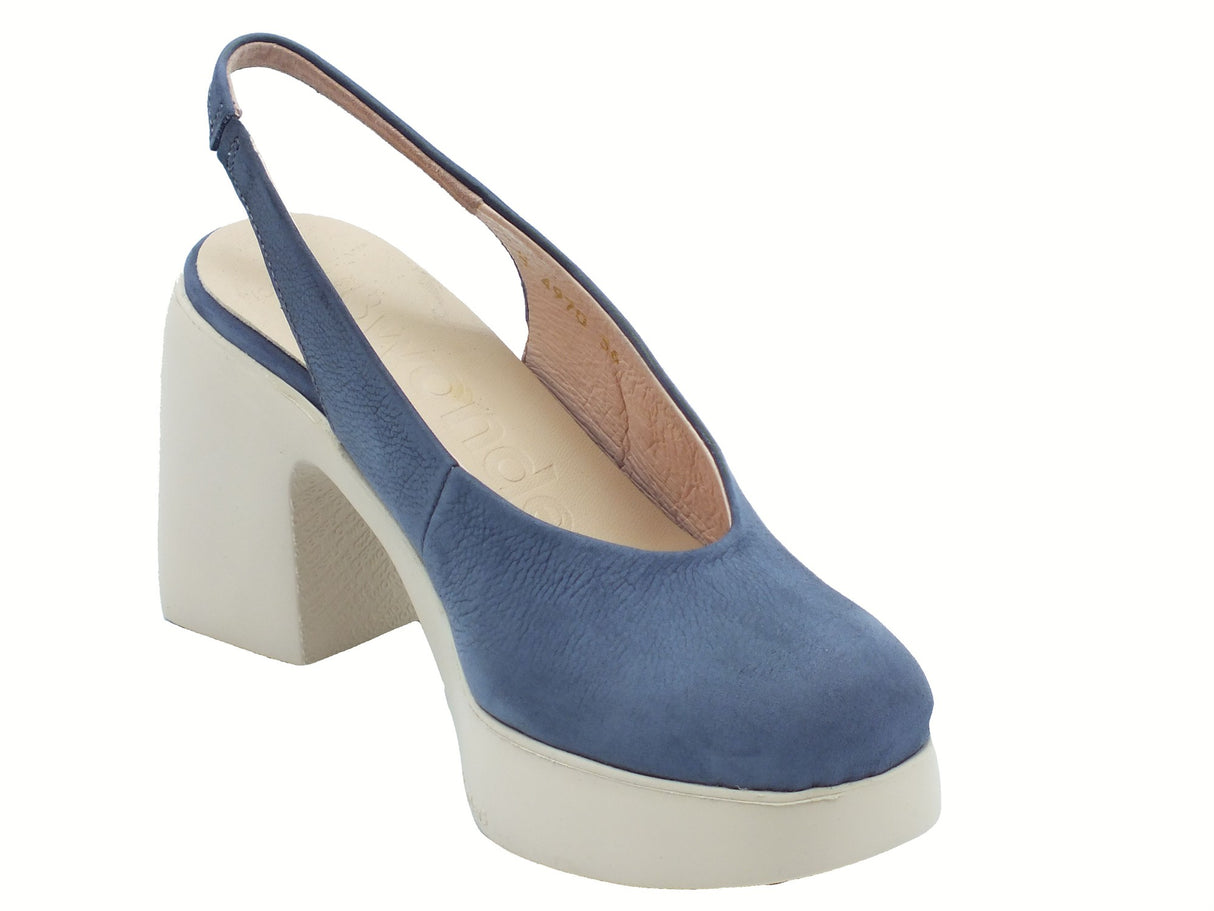 Wonders Wonders H-4970 Naima Nubuk Baltic Sandali per Donna in nabuk blu con tacco alto e plateau blu