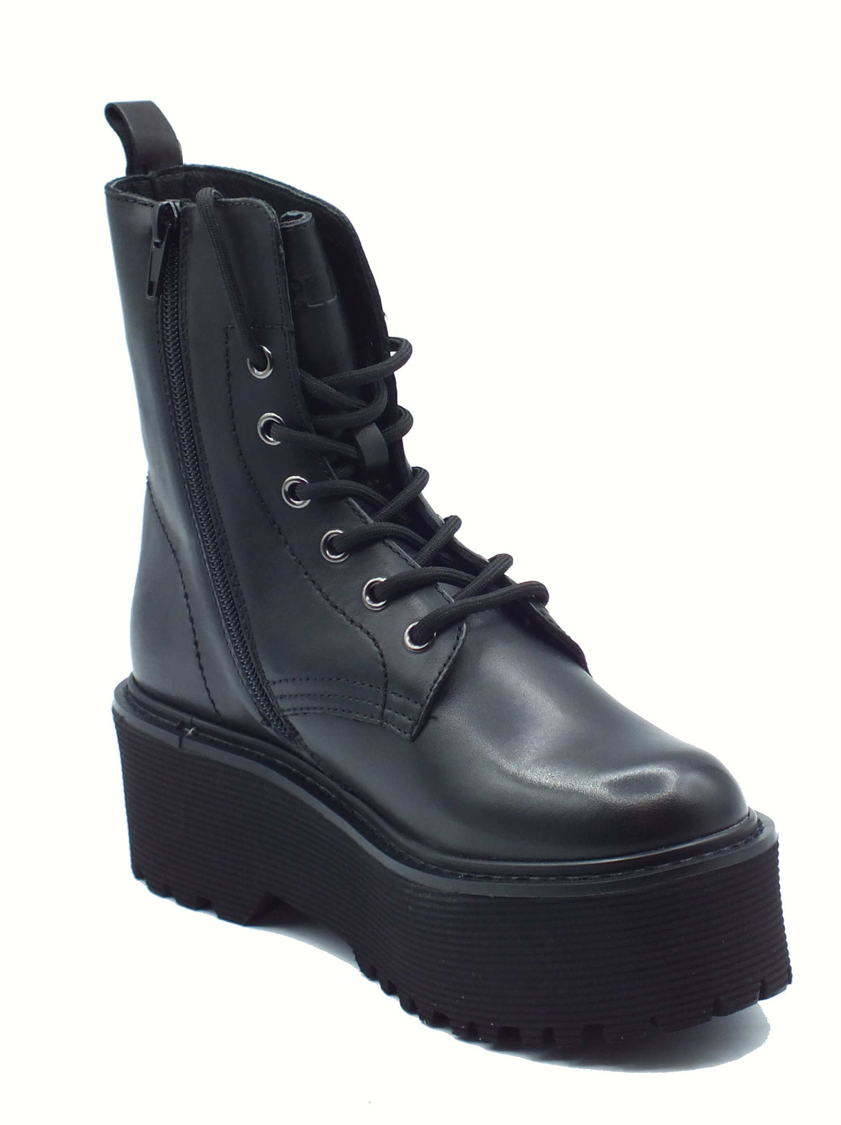 CULT CULT AXL CLW346000 Black Anfibi Donna in pelle lacci lampo e zeppa alta Black