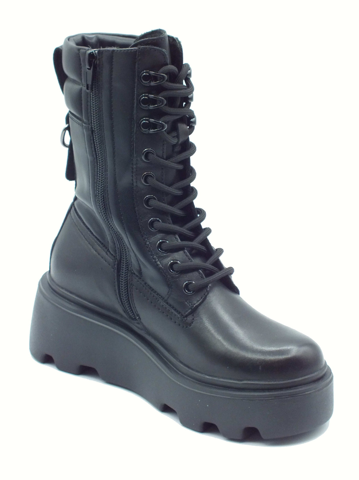 CULT CULT New Rock CLW457000 Black Anfibi Donna in pelle lacci lampo e zeppa alta Black