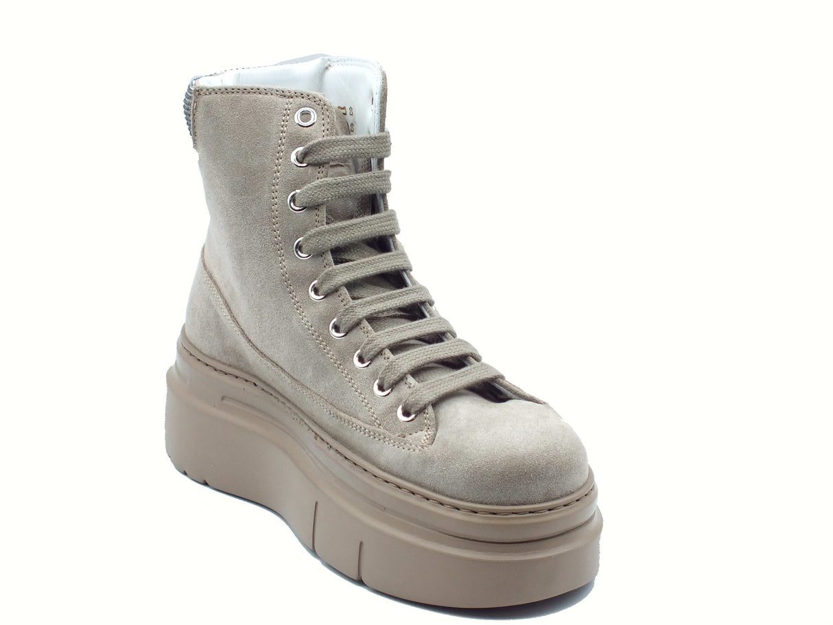 GIO+ GIO+ ARIA212C Combi Tortora Tronchetti per Donna in camoscio con zeppa media Combi Tortora