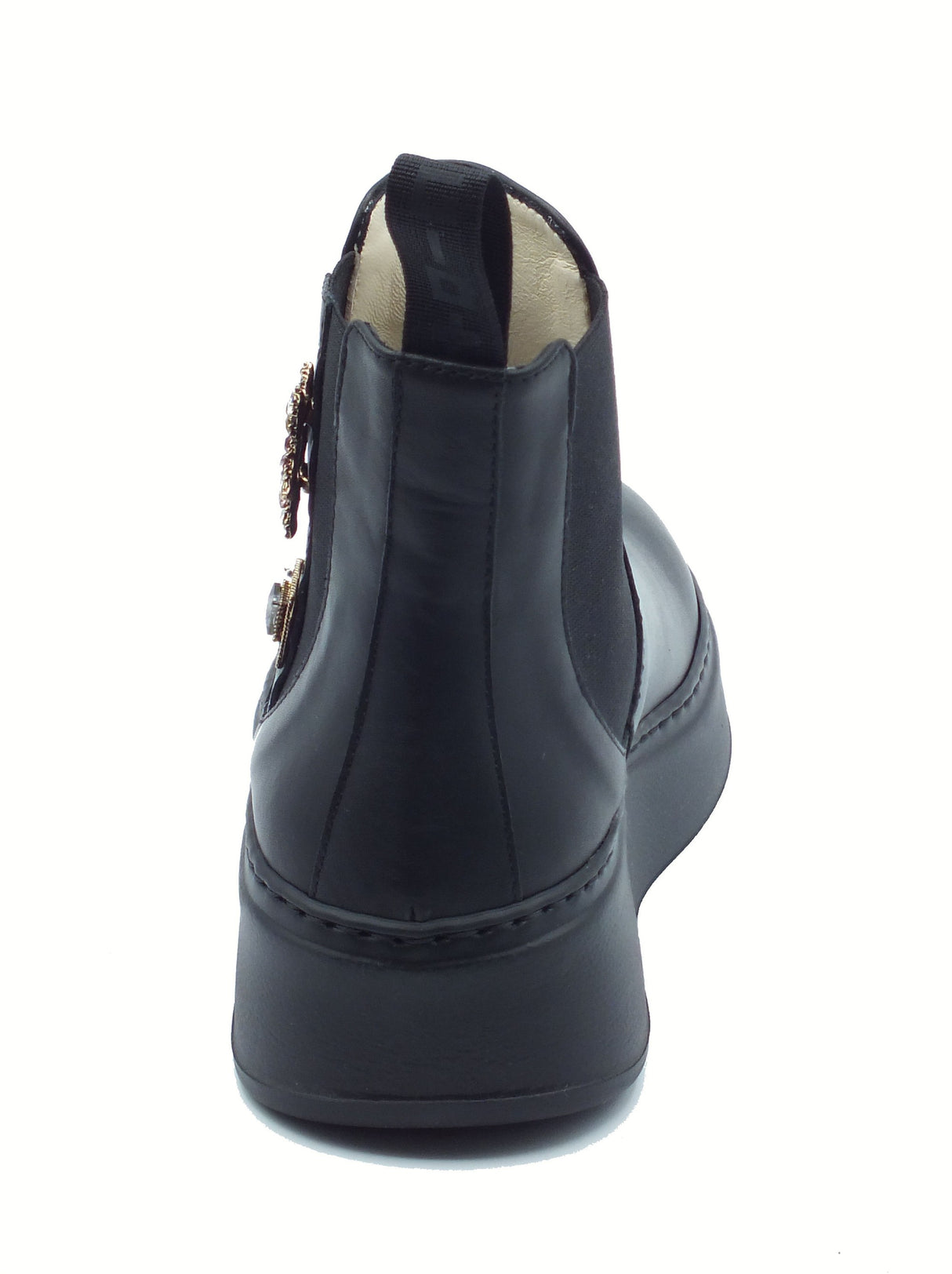 GIO+ GIO+ PIADA04L Combi Black Tronchetti per Donna in pelle con applicazioni zeppa media Black