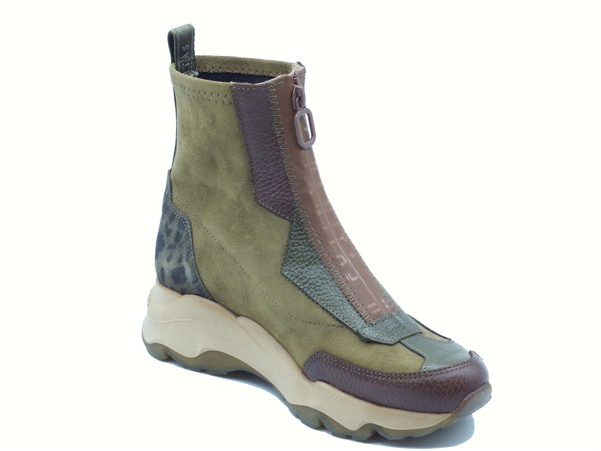 Hispanitas Hispanitas CHI254321 Nepal Avellana Tronchetti per Donna in pelle e tessuto elastico verde zeppa med Nepal Avellana