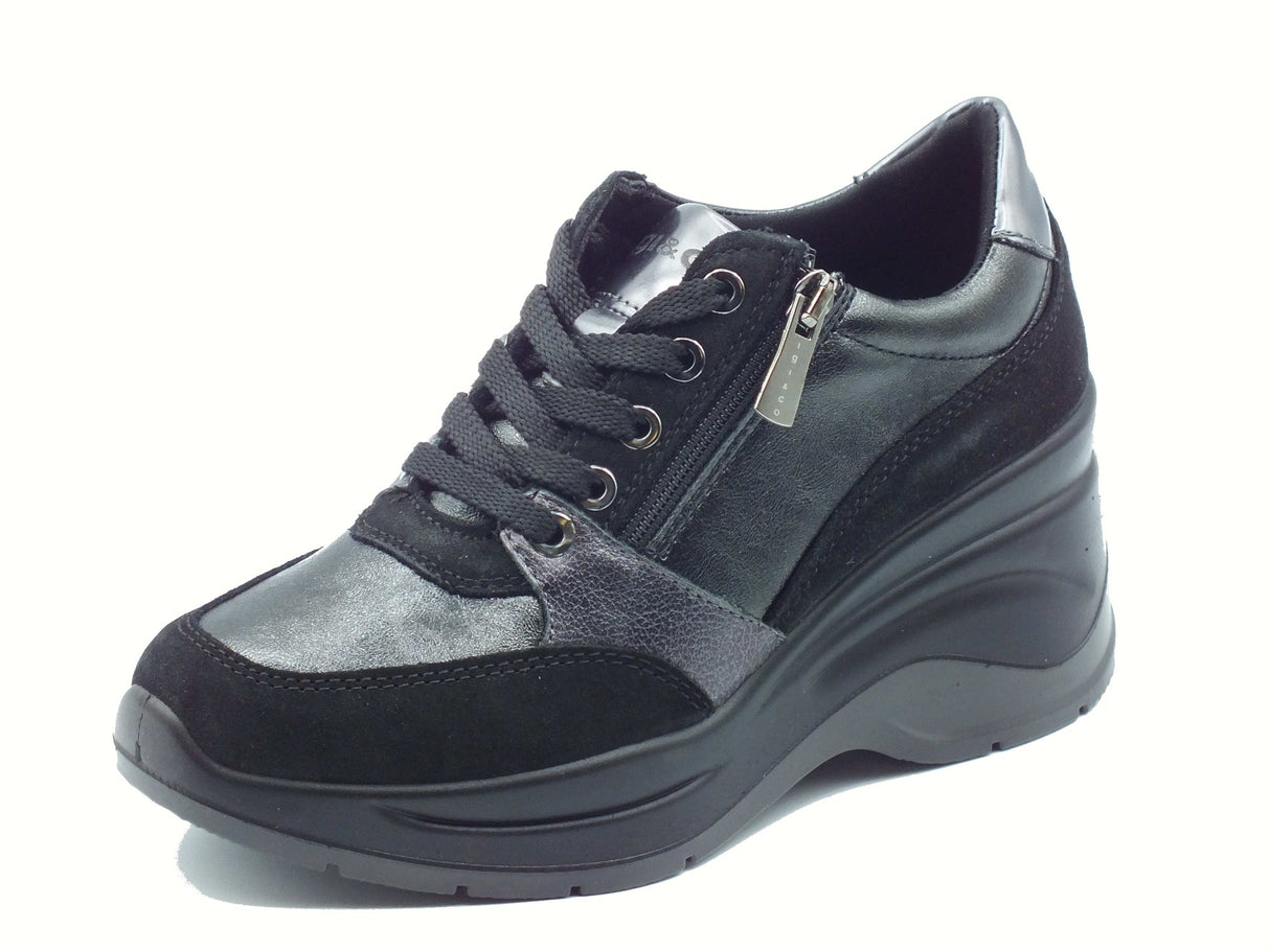 Igi&Co Igi&Co 8655800 Scam Nero Sneakers con zeppa alta per Donna in nabuk con lacci e lampo Nero