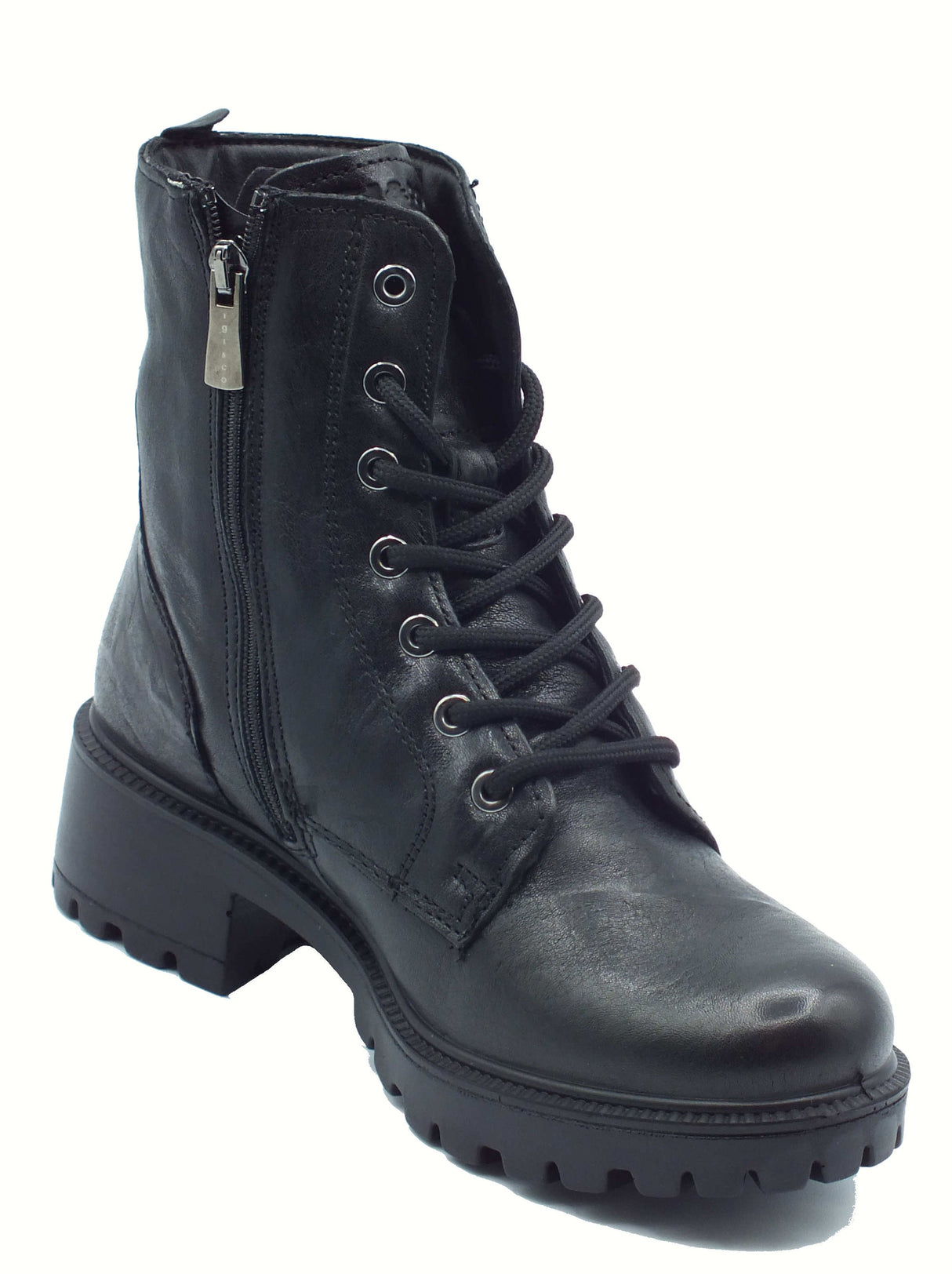 Igi&Co Igi&Co 8662800 Capra Met Nero Anfibi per Donna in pelle nera con lacci e lampo Nero