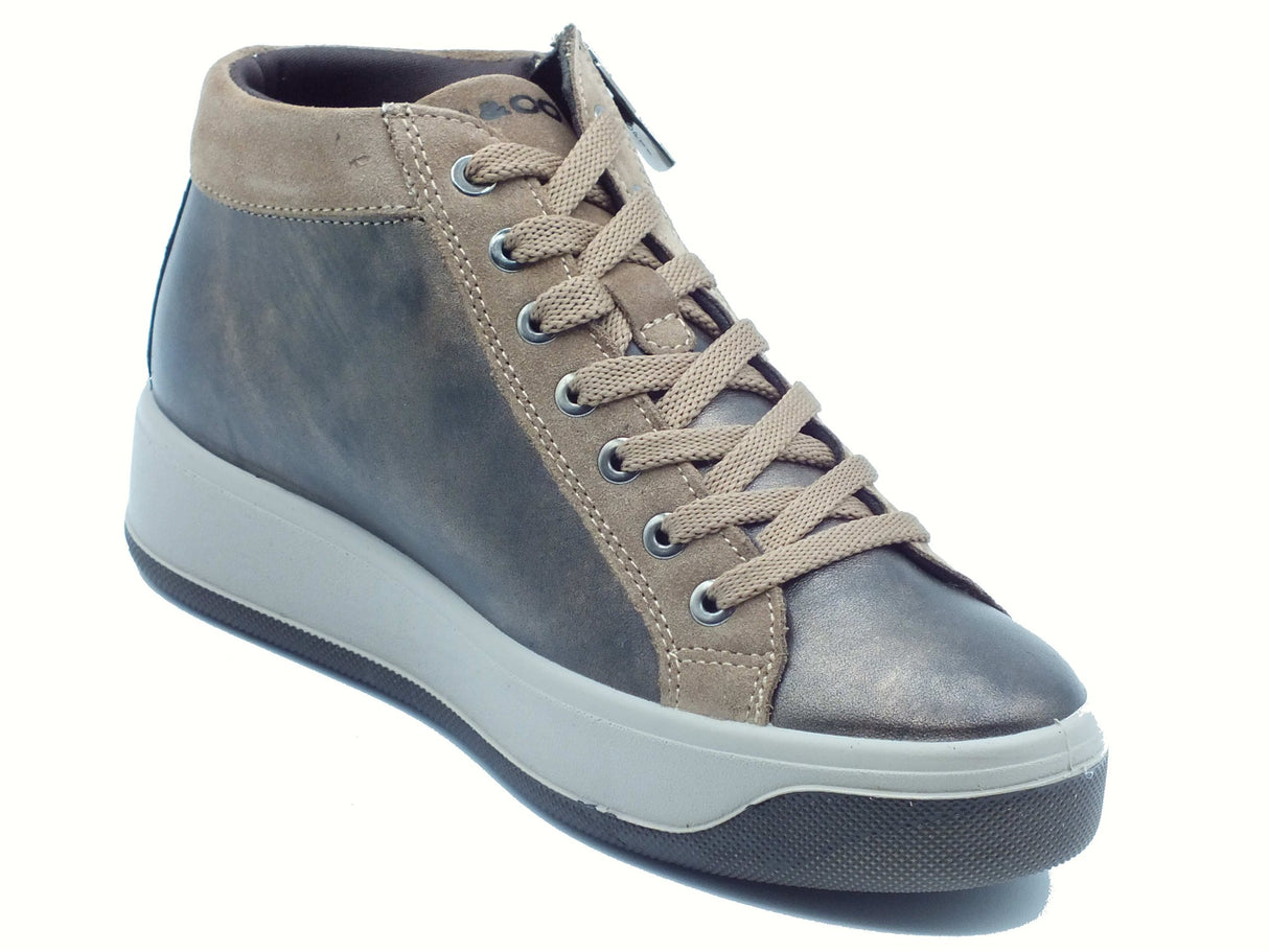 Igi&Co Igi&Co 8670011 Laminato Taupe Sneakers con zeppa bassa per Donna in pelle con lampo e lacci Taupe