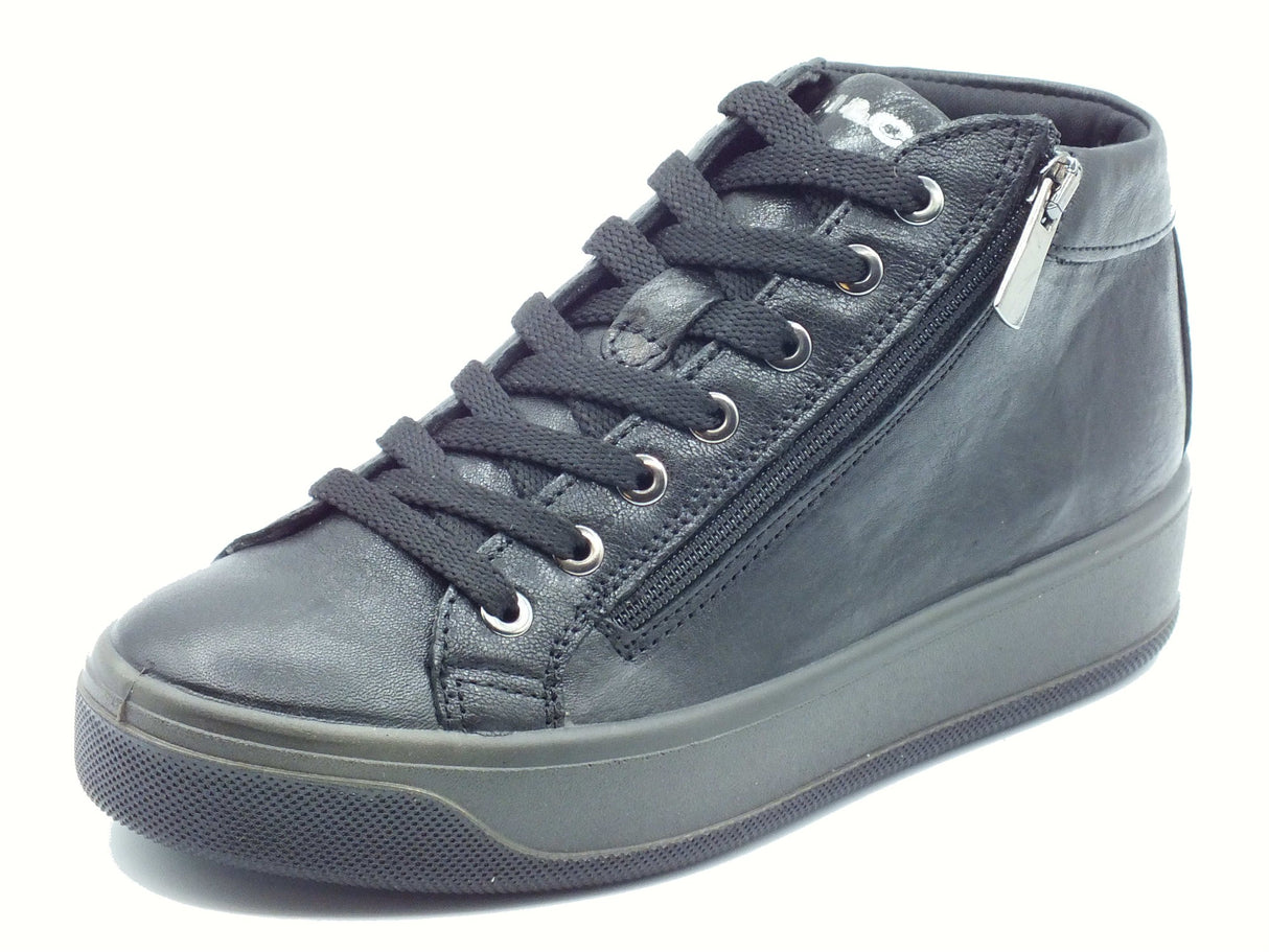 Igi&Co Igi&Co 8670044 Capra Met Nero Sneakers con zeppa bassa per Donna in pelle con lampo e lacci Nero