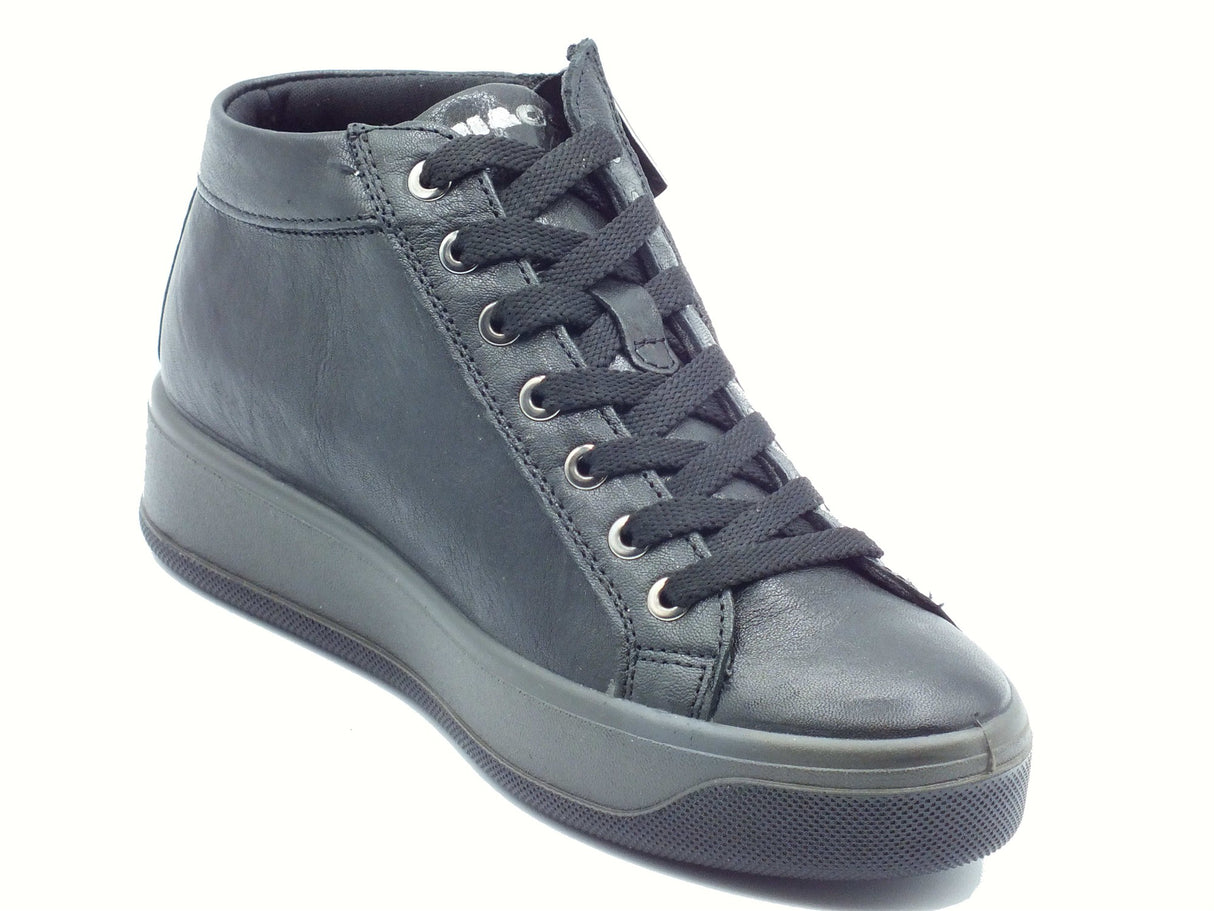 Igi&Co Igi&Co 8670044 Capra Met Nero Sneakers con zeppa bassa per Donna in pelle con lampo e lacci Nero