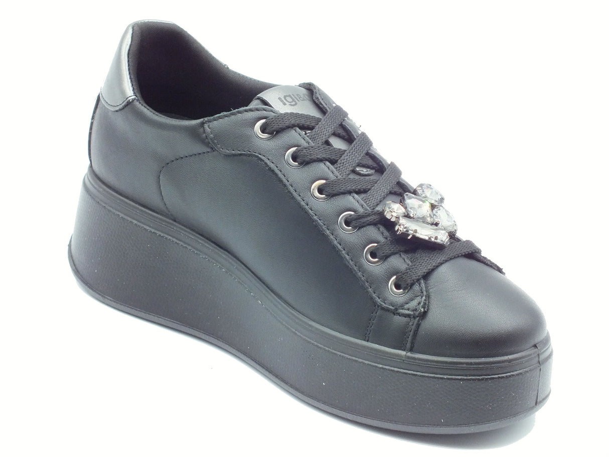 Igi&Co Igi&Co 8671200 Nappa Soft Nero Sneakers con zeppa per Donna in pelle Nero