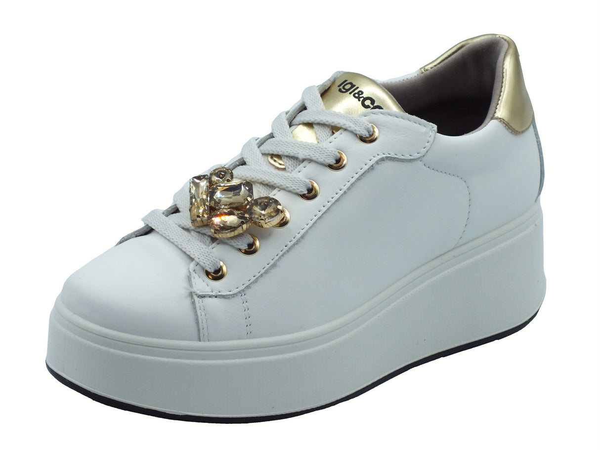 Igi&Co Igi&Co 8671211 Nappa Soft Bianco Sneakers con zeppa per Donna in pelle Bianco