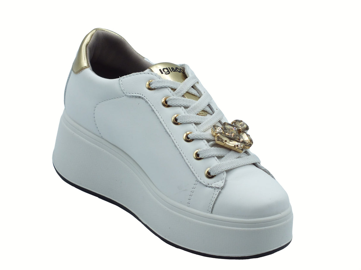 Igi&Co Igi&Co 8671211 Nappa Soft Bianco Sneakers con zeppa per Donna in pelle Bianco