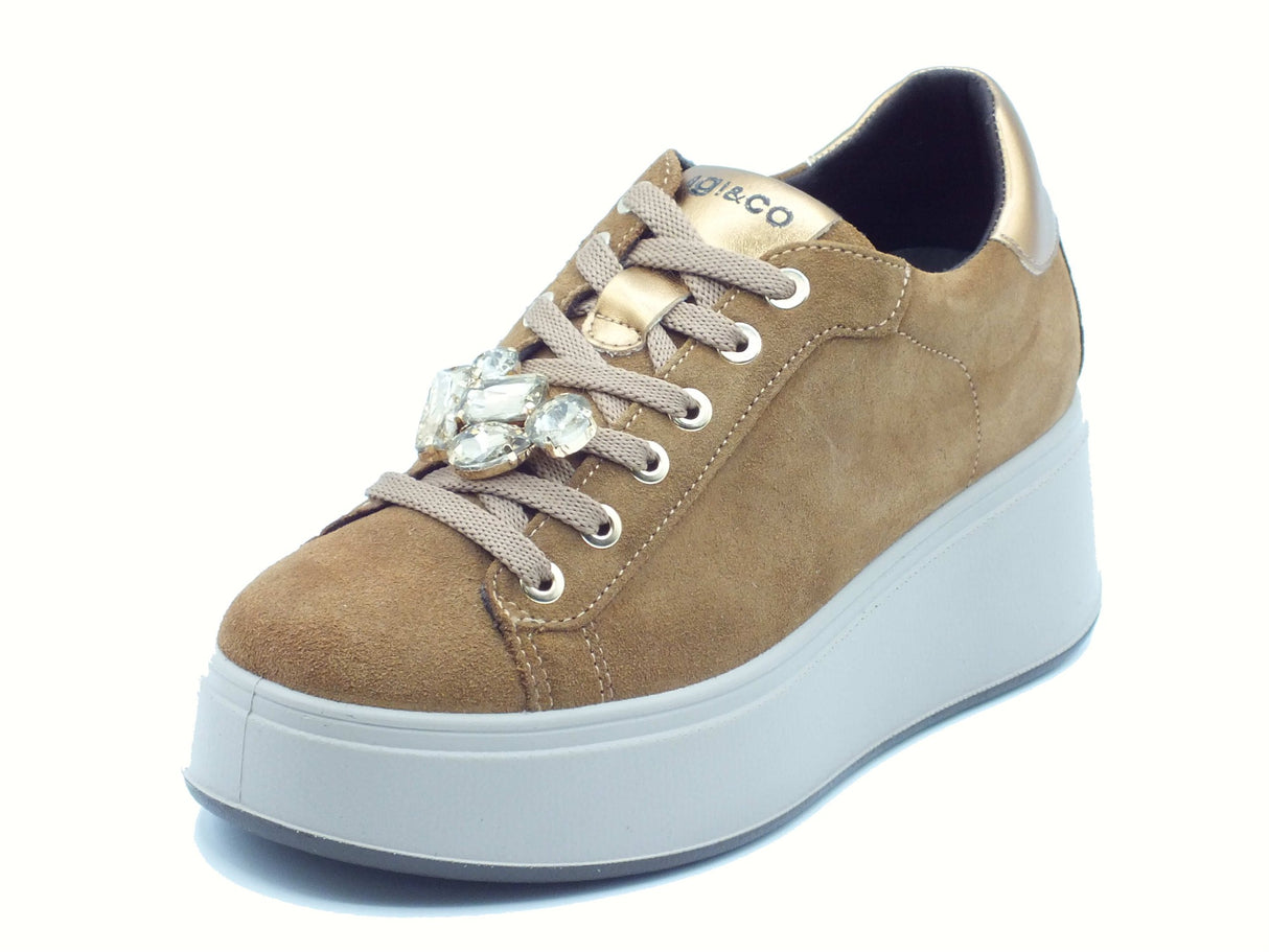 Igi&Co Igi&Co 8671244 Scam. Super Cognac Sneakers con zeppa per Donna in pelle Cognac