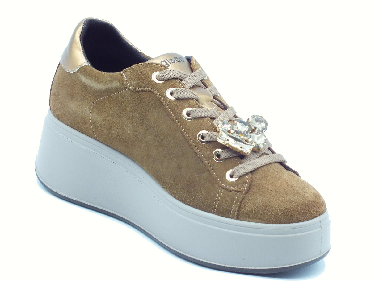 Igi&Co Igi&Co 8671244 Scam. Super Cognac Sneakers con zeppa per Donna in pelle Cognac