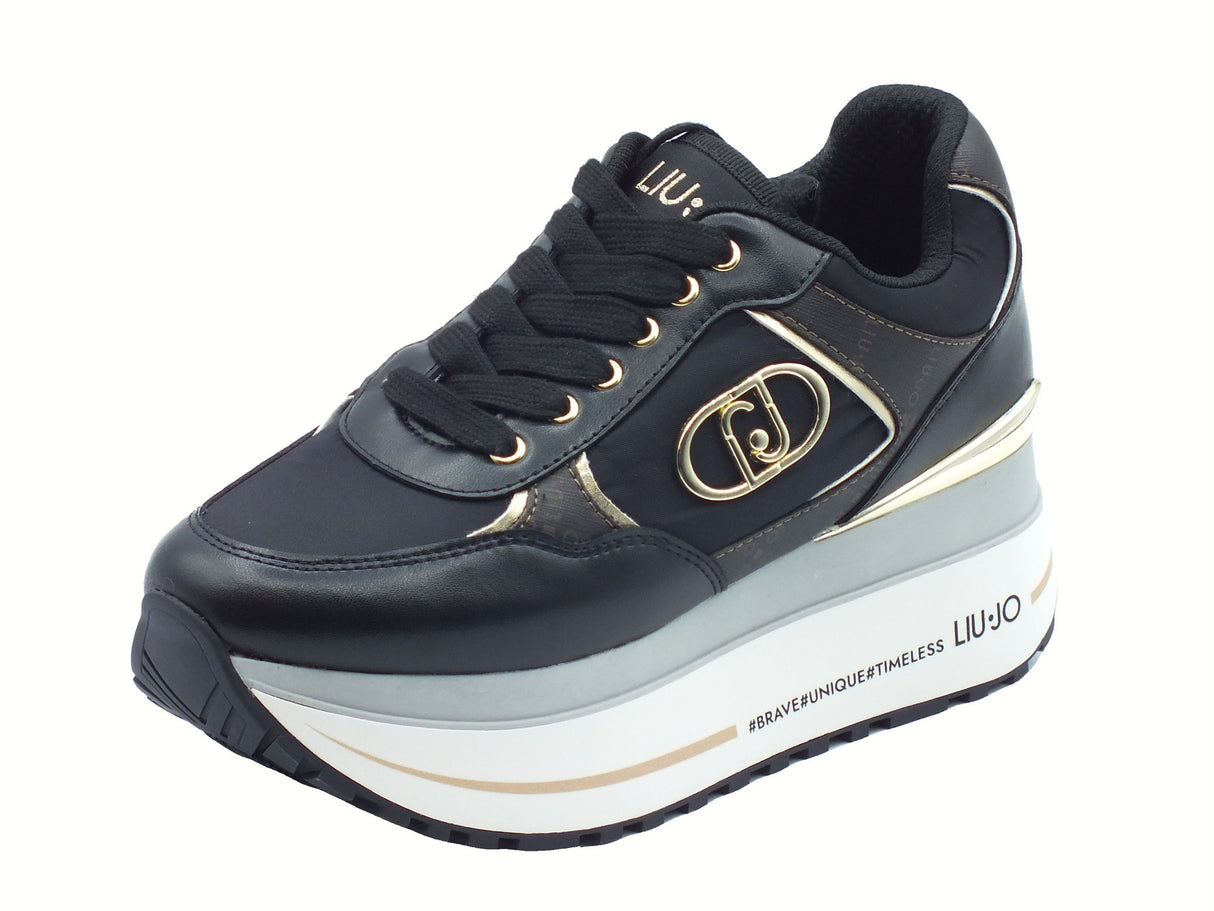 LIU JO LIU JO BF5011 Maxi Wonder Plus Black Sneakers moda per Donna in pelle e zeppona Black