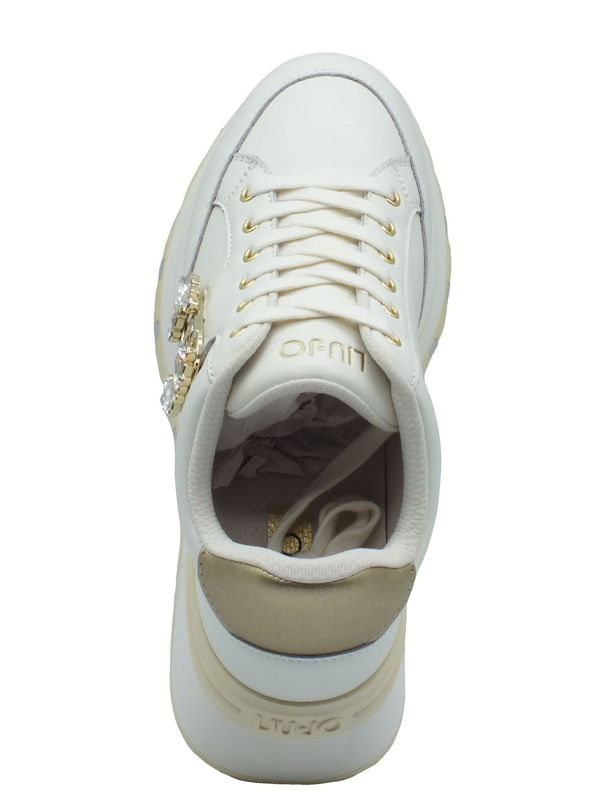 LIU JO LIU JO BF5043 Amazing Milk Sneakers moda per Donna in pelle con zirconi e zeppa Amazing Milk