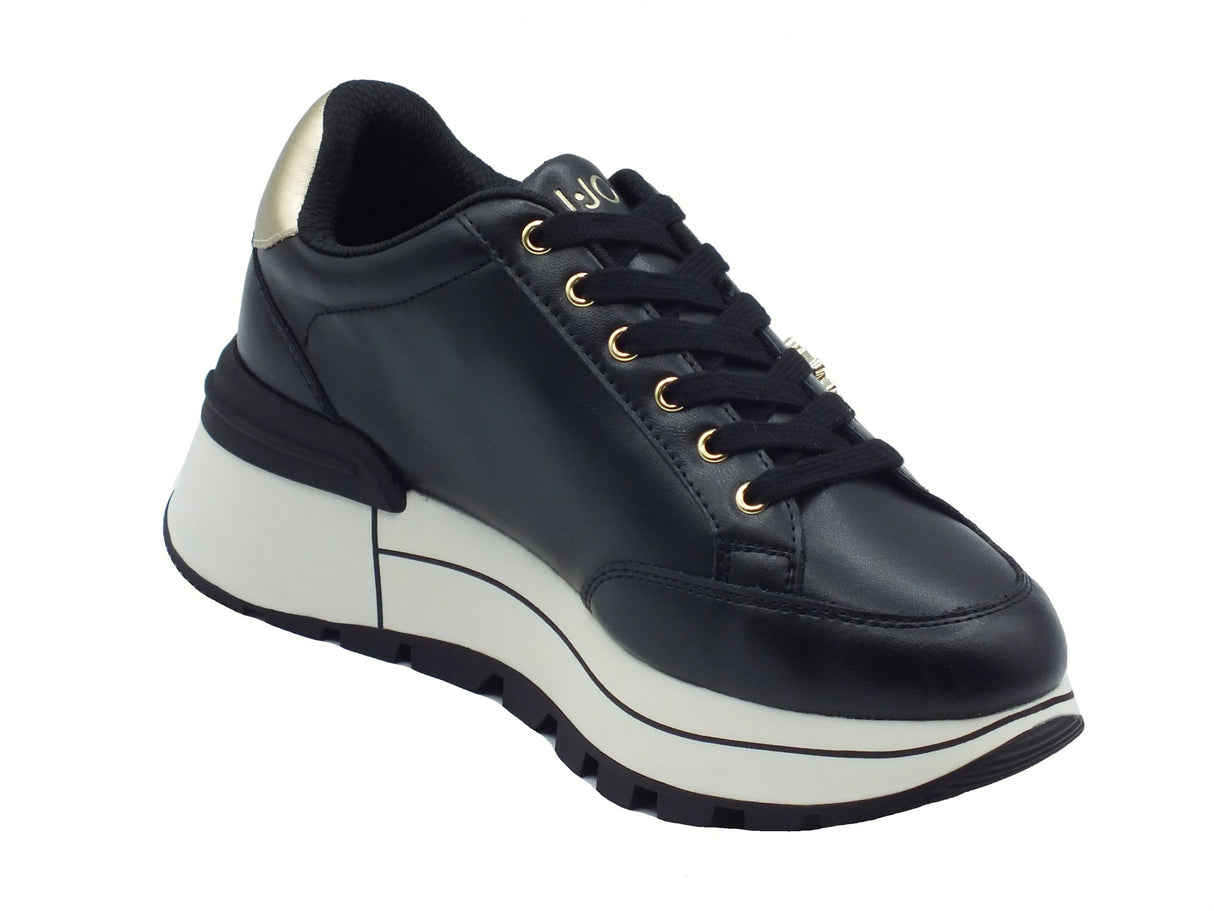 LIU JO LIU JO BF5043 Amazing Black Sneakers moda per Donna in pelle nera con zirconi e zeppa Black