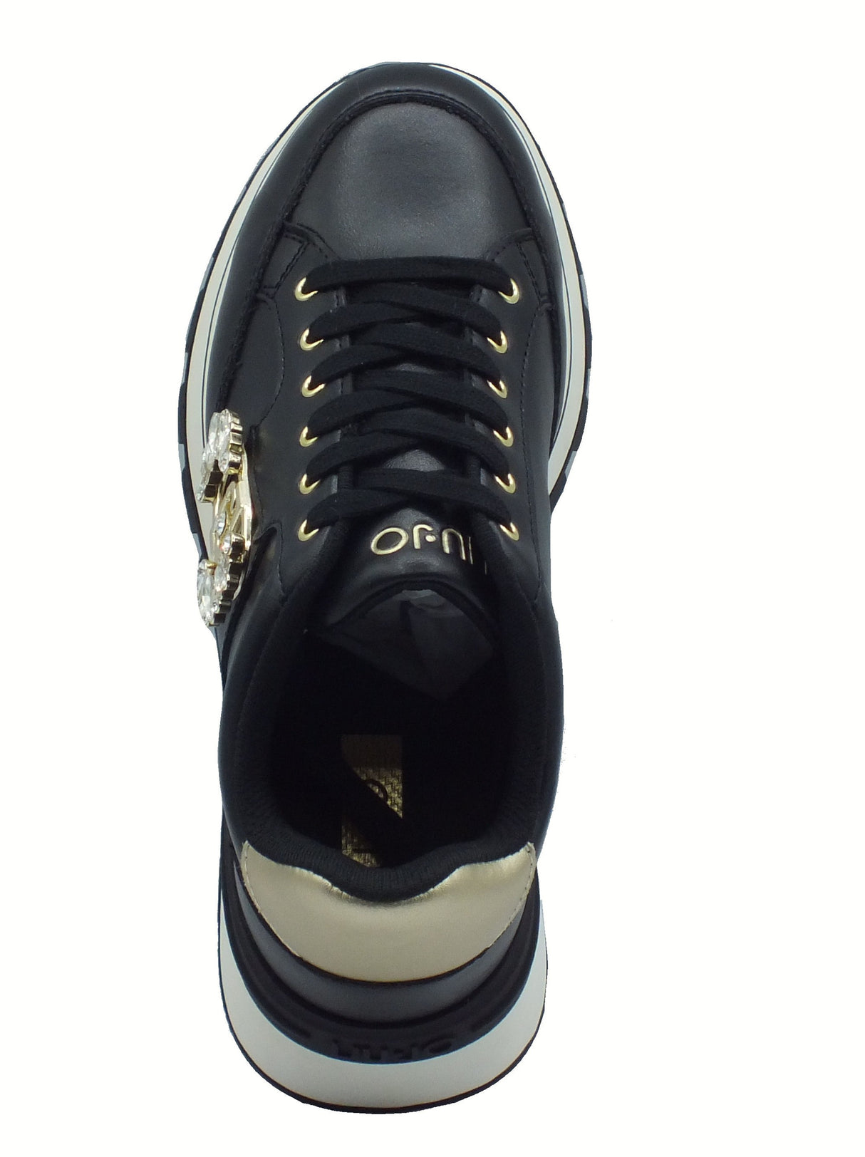 LIU JO LIU JO BF5043 Amazing Black Sneakers moda per Donna in pelle nera con zirconi e zeppa Black