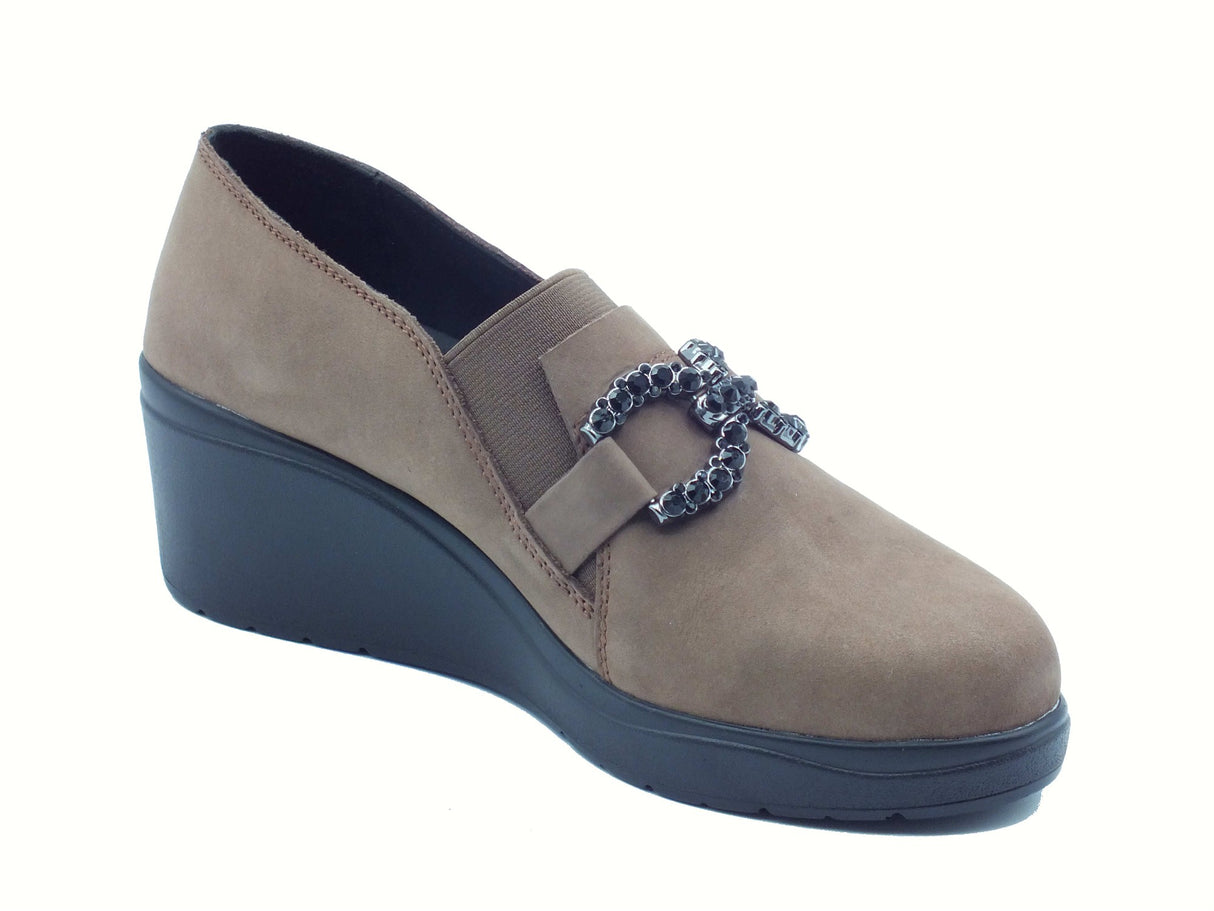 Melluso Melluso K53018 Ebony Mocassini per Donna in nabuk zeppa alta Ebony