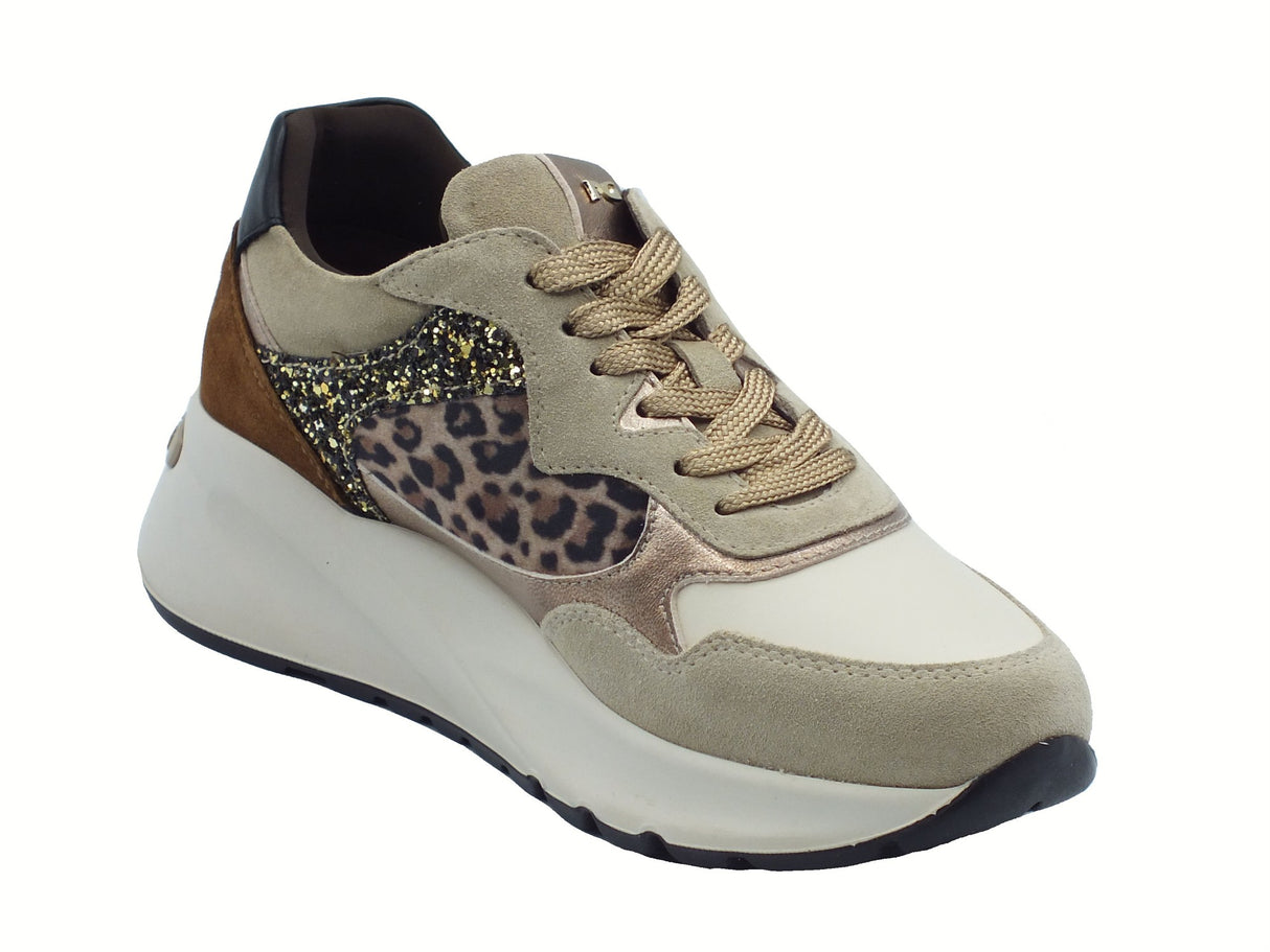 Nero Giardini NeroGiardini I514060D Velour Sabbia Sneakers per Donna in nabuk zeppa alta elementi animal Velour Sabbia