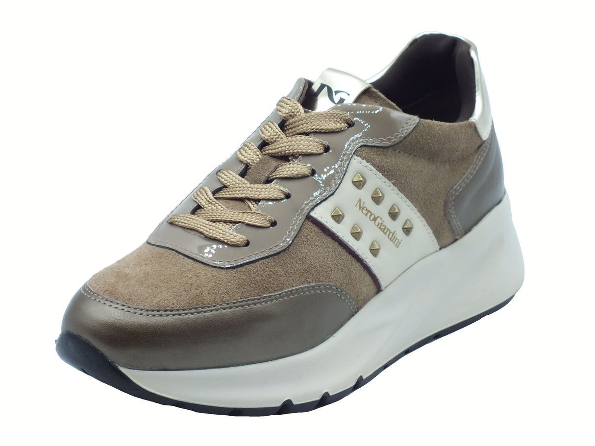 Nero Giardini NeroGiardini I514063D Bagoya Brown Sneakers per Donna in nabuk zeppa alta elementi argilla Brown