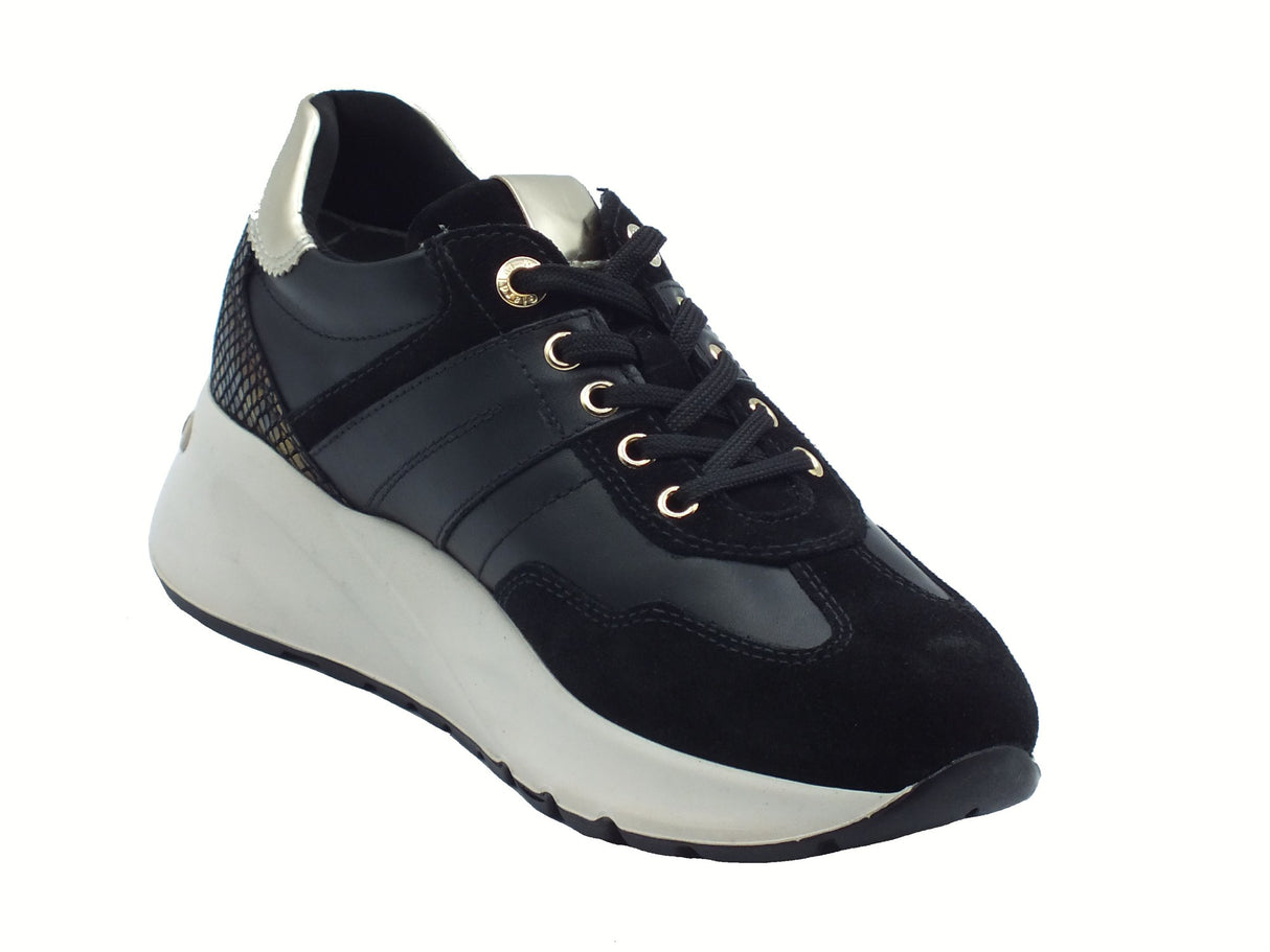 Nero Giardini NeroGiardini I514065D Arold Nero Sneakers per Donna in pelle zeppa alta elementi oro Nero