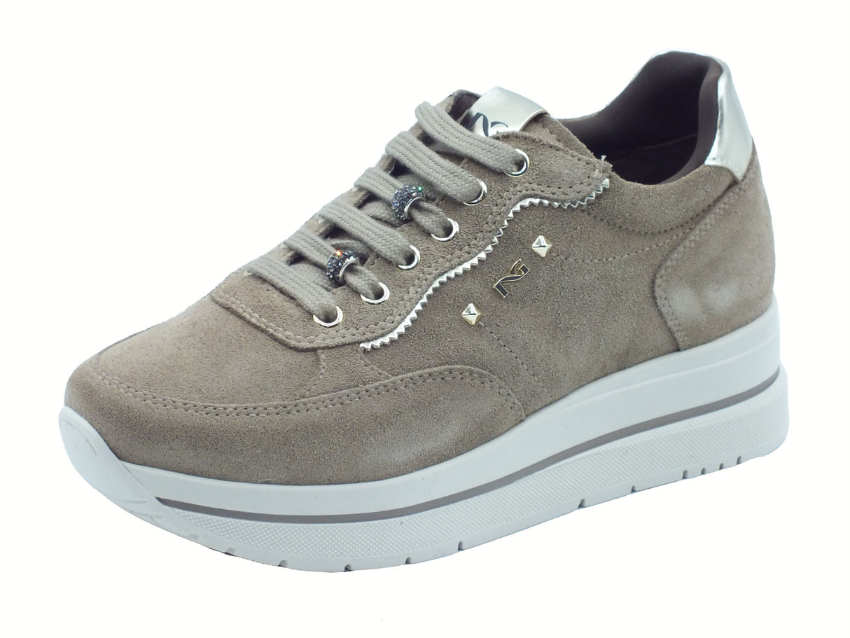 Nero Giardini NeroGiardini I514105D Arold Argilla Sneakers per Donna in nabuk zeppa alta elementi platino Argilla