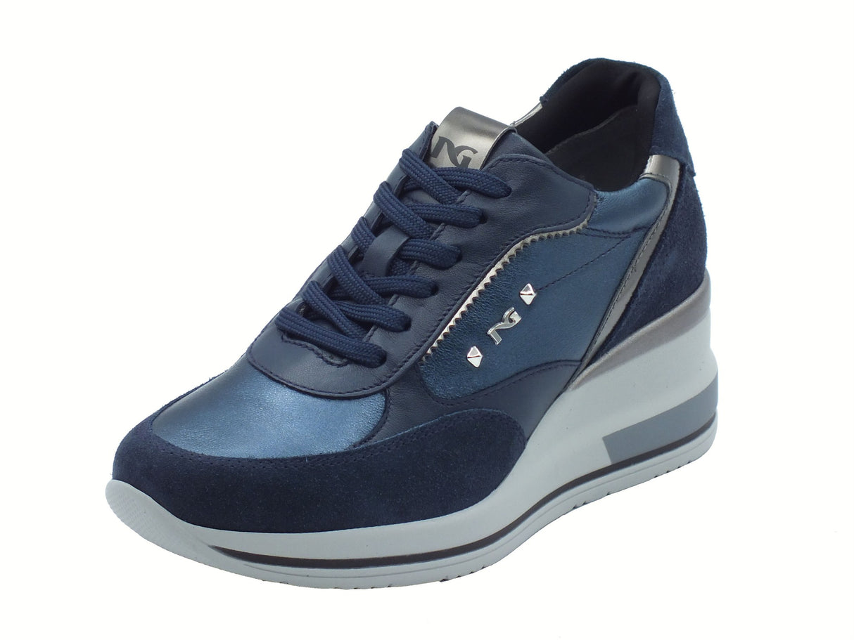 Nero Giardini NeroGiardini I514130D Velour Incanto Sneakers Donna in camoscio e pelle blucon zeppa Incanto