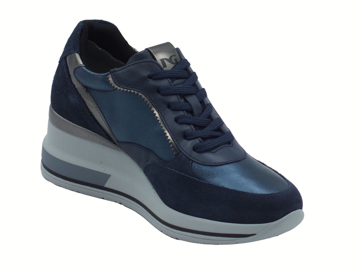 Nero Giardini NeroGiardini I514130D Velour Incanto Sneakers Donna in camoscio e pelle blucon zeppa Incanto
