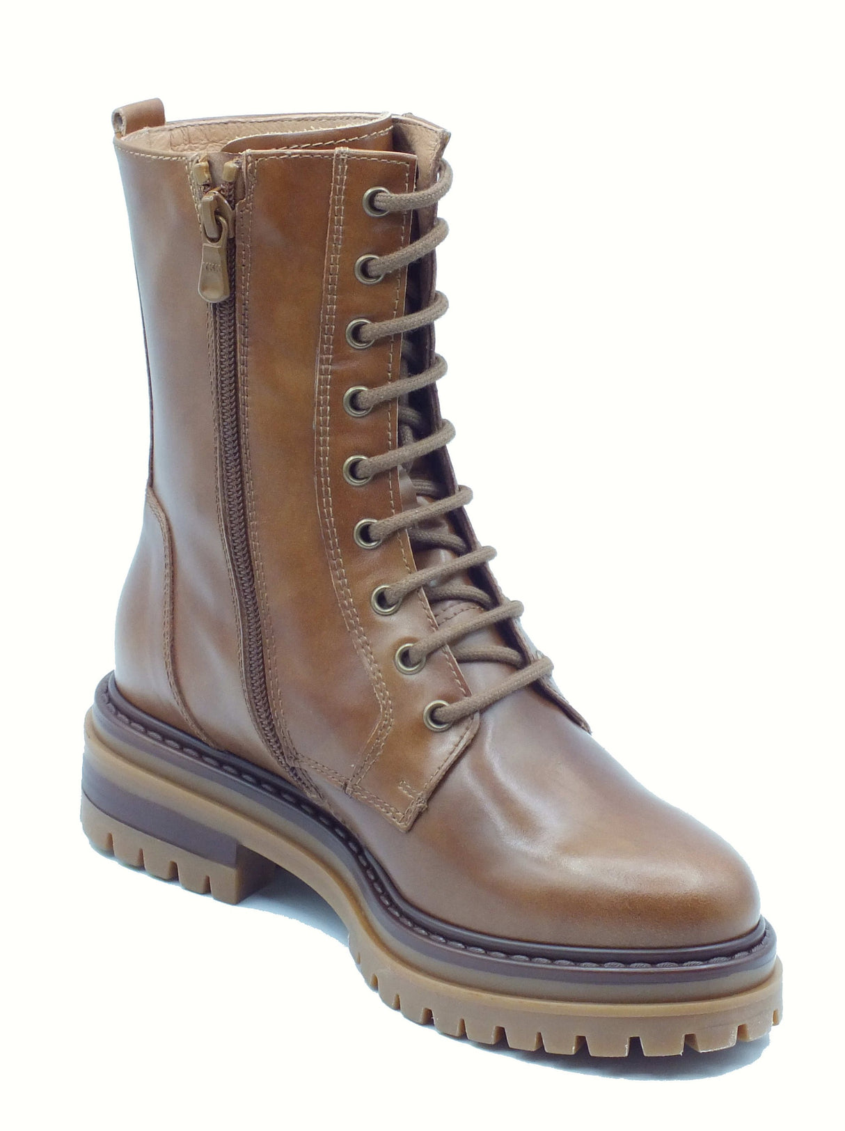 Nero Giardini NeroGiardini I514834D Manolete Cuoio Anfibi moda per Donna in pelle con lacci e lampo tacco basso Cuoio