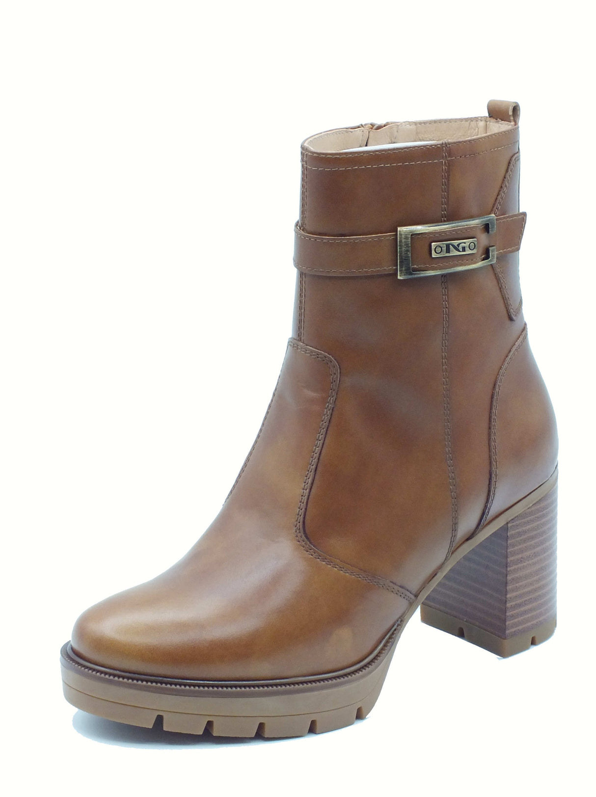 Nero Giardini NeroGiardini I514853D Manulete Cuoio Tronchetti per Donna in pelle con lampo e tacco alto Cuoio