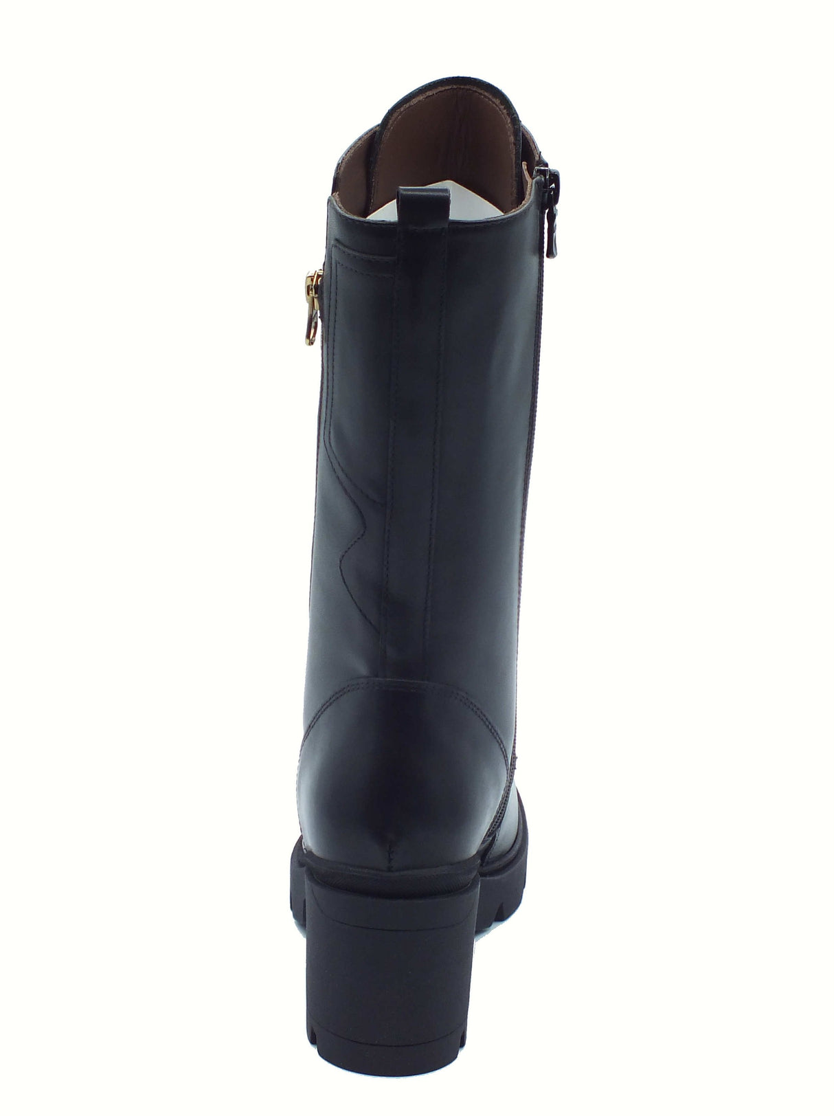 Nero Giardini NeroGiardini I514882D Guanto Nero Anfibi moda per Donna in pelle con lacci e lampo tacco alto Nero