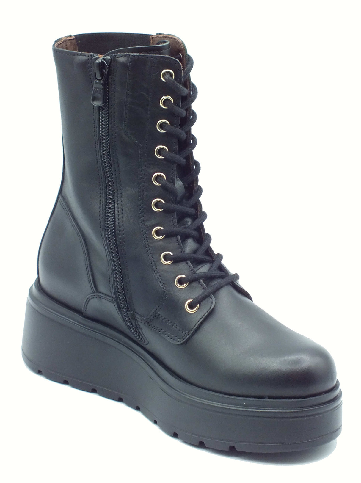 Nero Giardini NeroGiardini I514900D Guanto Nero Anfibi moda per Donna in pelle e tessuto elastico lacci e lampo Nero