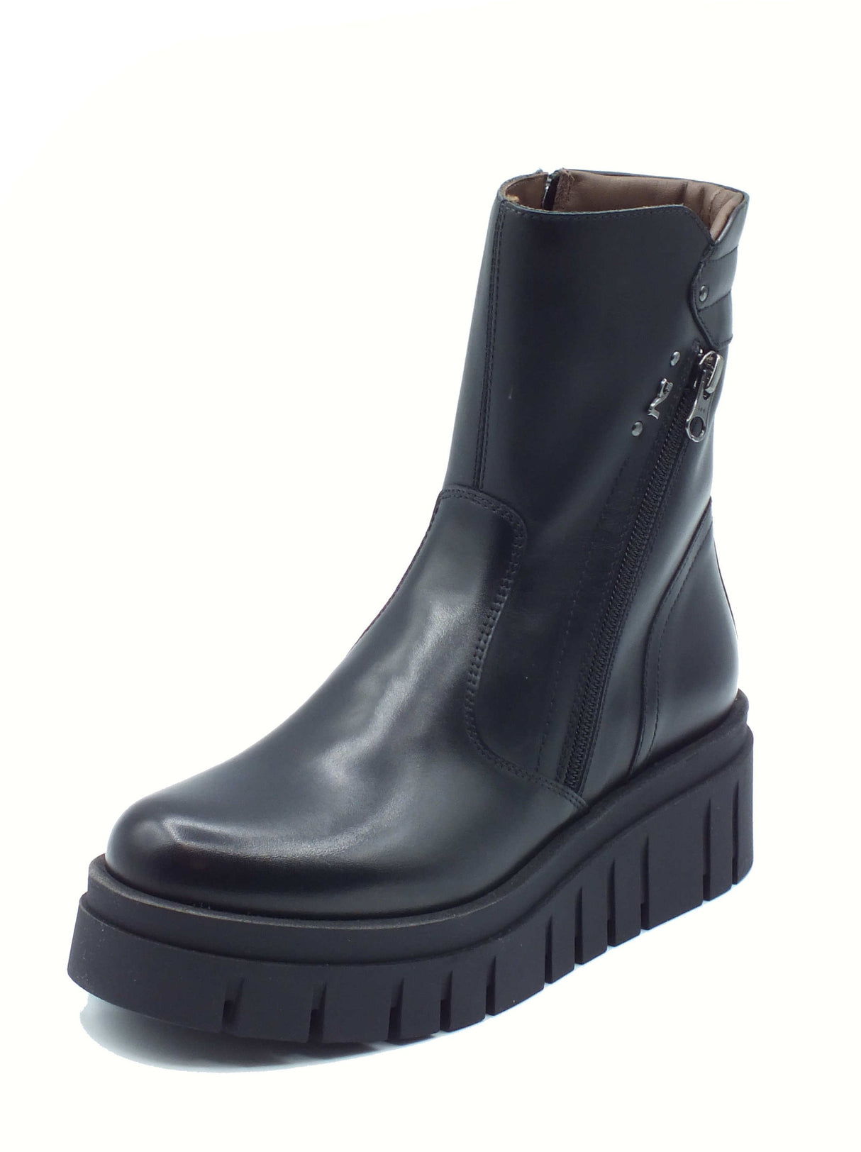 Nero Giardini NeroGiardini I514913D Nero Tronchetti per Donna in pelle con lampo e zeppa media Nero