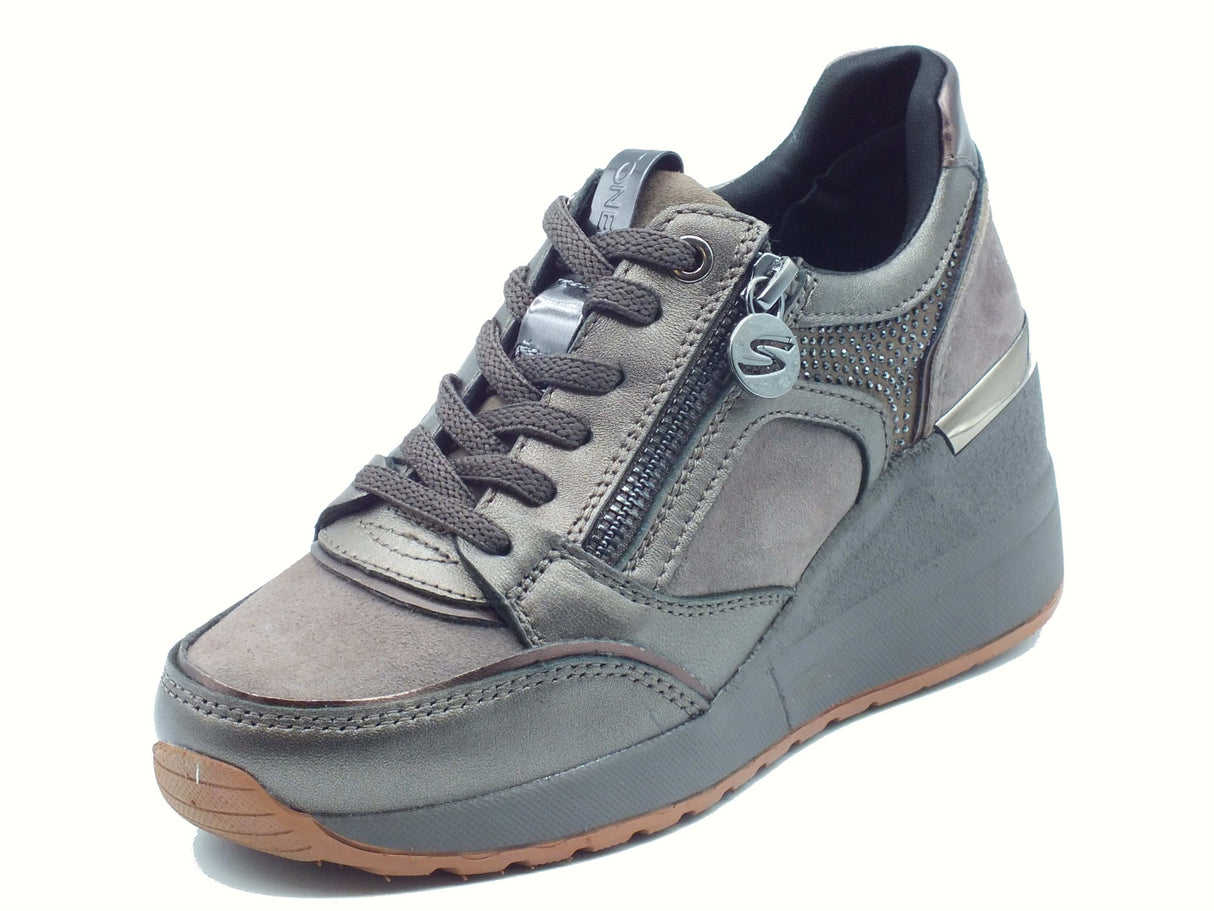 Stonefly Stonefly 223104 Cinder Gray Sneakers per Donna in camoscio e pelle con lacci, lampo e zeppa media Gray