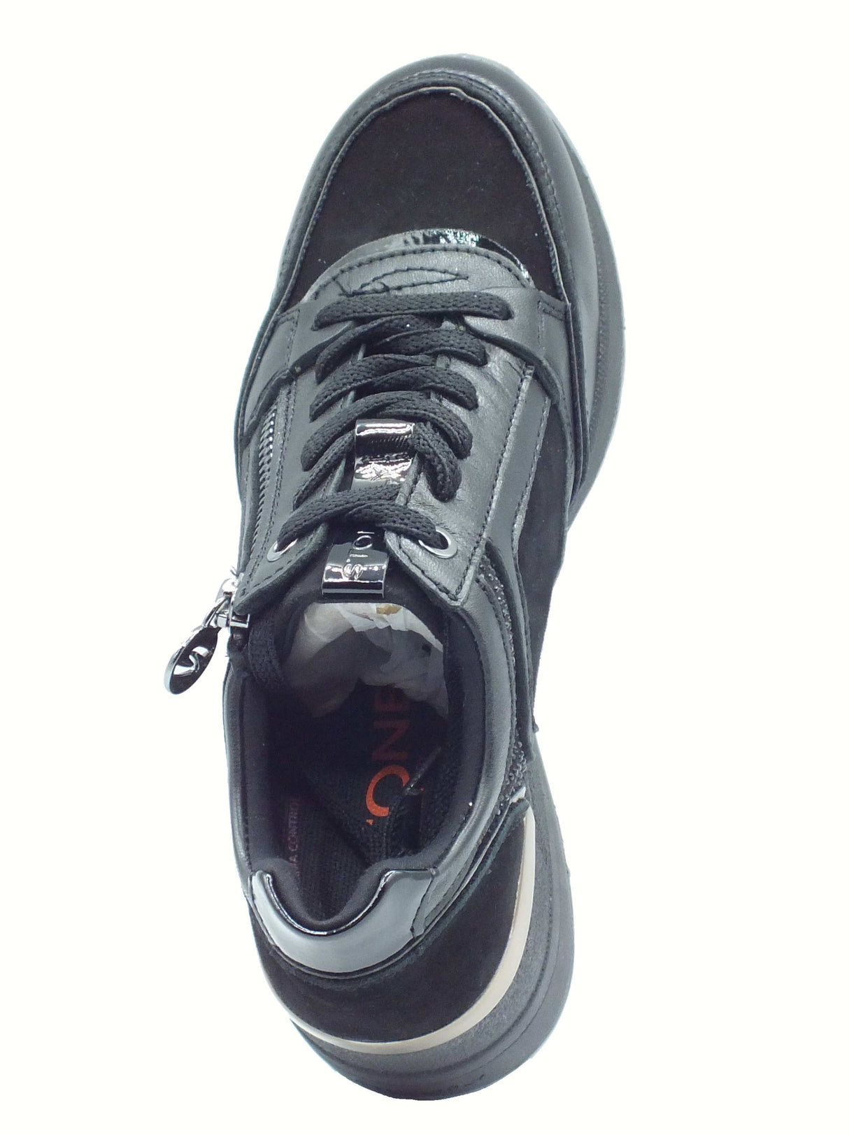 Stonefly Stonefly 223233 Black Sneakers per Donna in camoscio e pelle con lacci, lampo e zeppa media Black