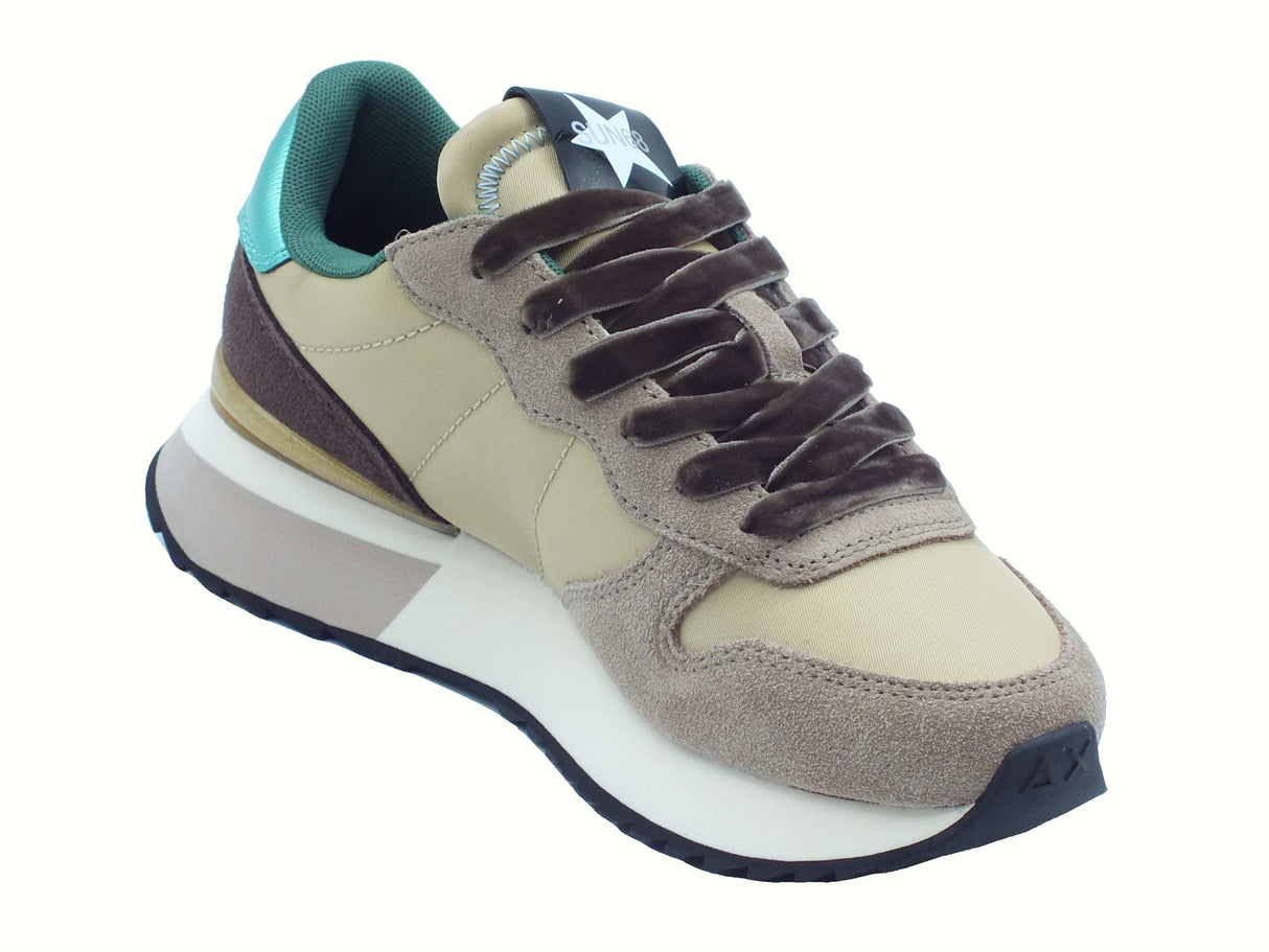 SUN68 SUN68 Z45217 Stargilrl Glitter Logo Beige Scuro Scarpe Sportive per Donna nabuk e tessuto glitterato Beige Scuro