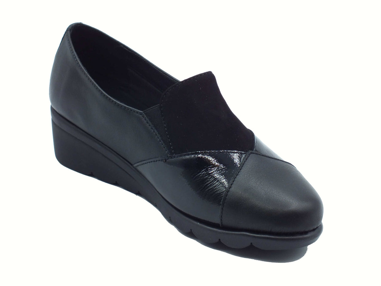 Valleverde Valleverde VS10303E Nappa Nero Mocassini con zeppa per donna in pelle e scamosciato Nero