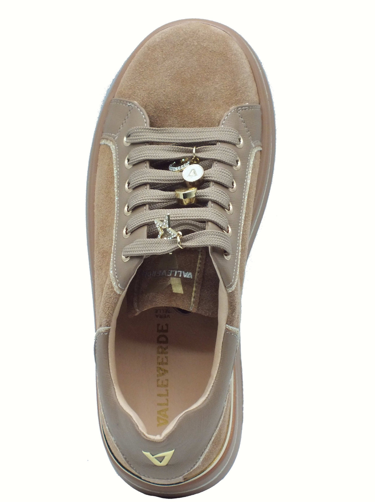 Valleverde Valleverde 35480 Suede Taupe Sneakers confort per Donna in nabuk con lacci e zeppa Taupe