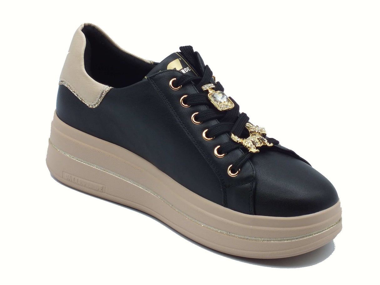 Valleverde Valleverde 35492 Nero Sneakers confort per Donna in pelle con lacci e lampo ed applicazioni Nero